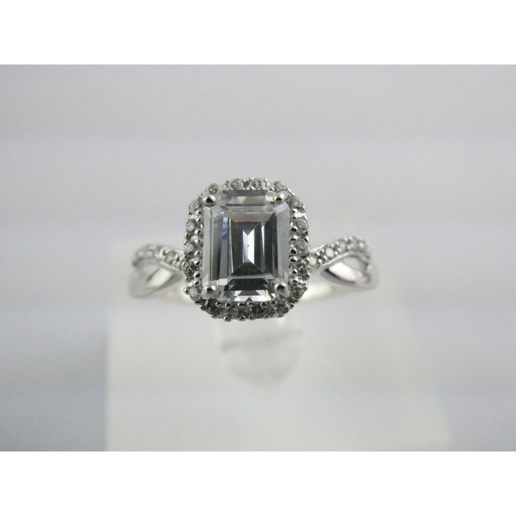 RJ Graziano Sterling Silver White Crystal Ornate Design Ring 925 Size 10 3.5g
