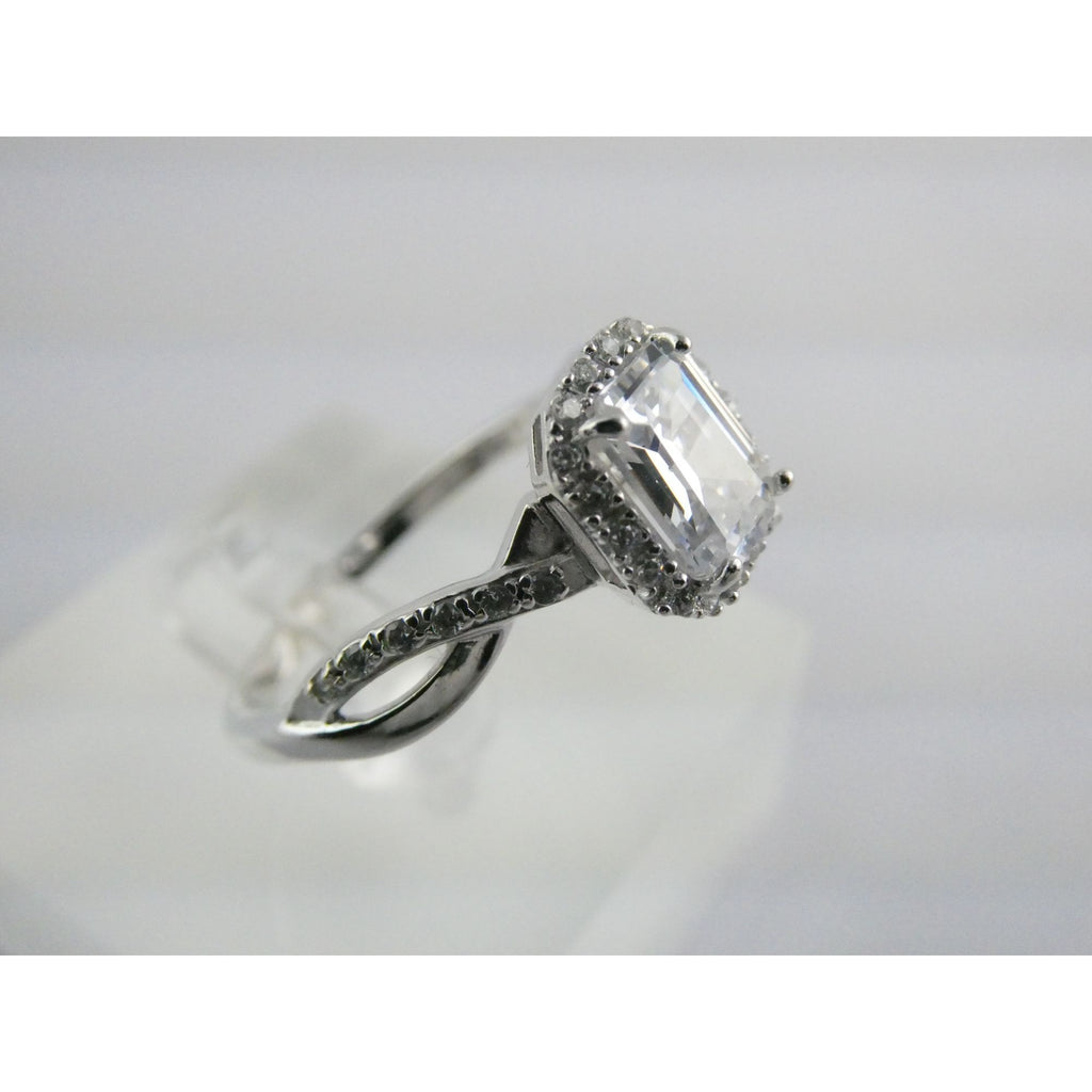 RJ Graziano Sterling Silver White Crystal Ornate Design Ring 925 Size 10 3.5g