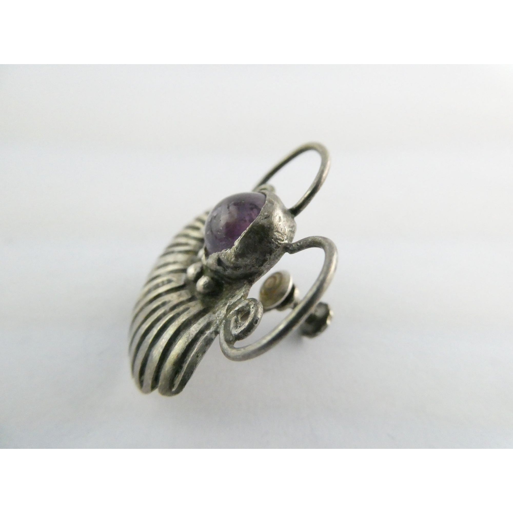 Vintage Mexico SINGLE Sterling Silver Amethyst Screwback Earring 8.2g 31mm