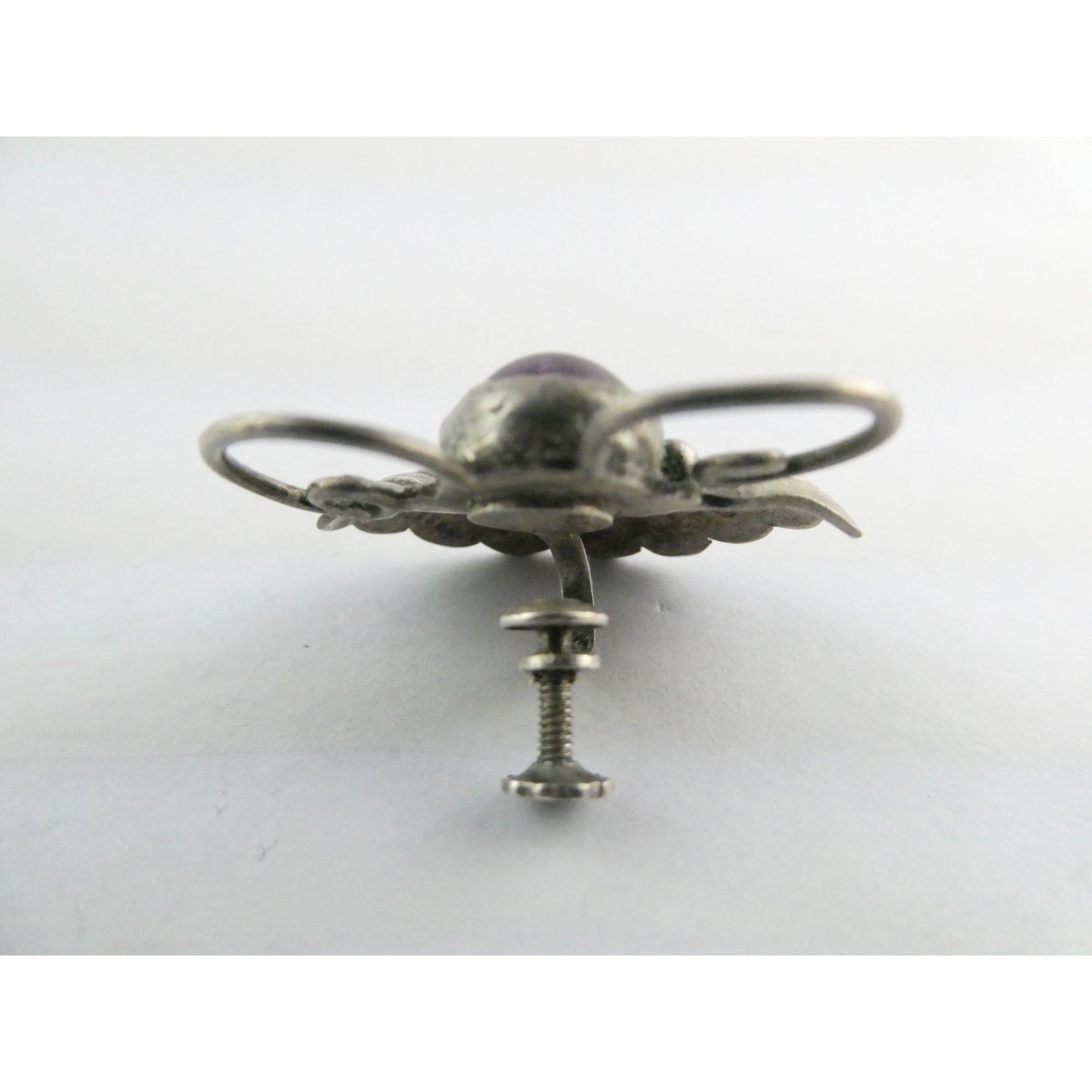 Vintage Mexico SINGLE Sterling Silver Amethyst Screwback Earring 8.2g 31mm