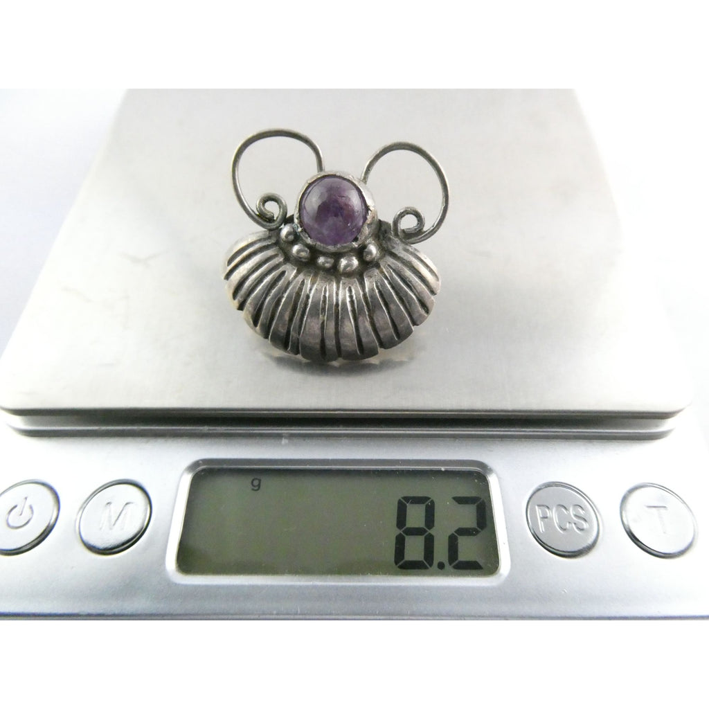 Vintage Mexico SINGLE Sterling Silver Amethyst Screwback Earring 8.2g 31mm