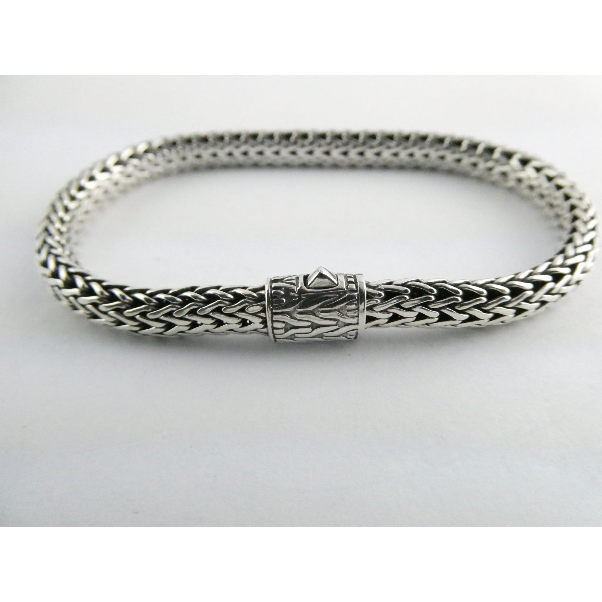 John Hardy Icon Sterling Silver Bracelet Woven Wheat Chain 6.3mm 7.25 Inches 26g