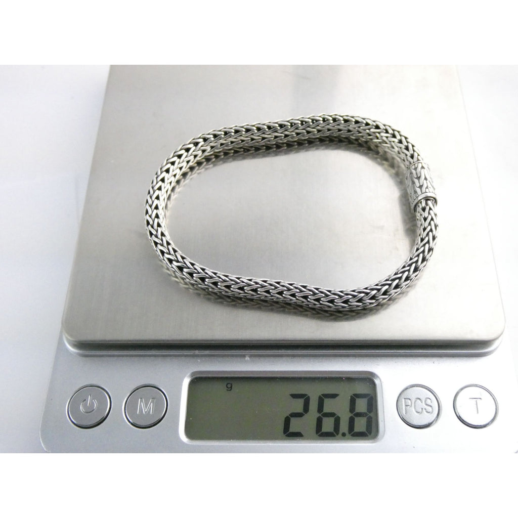 John Hardy Icon Sterling Silver Bracelet Woven Wheat Chain 6.3mm 7.25 Inches 26g