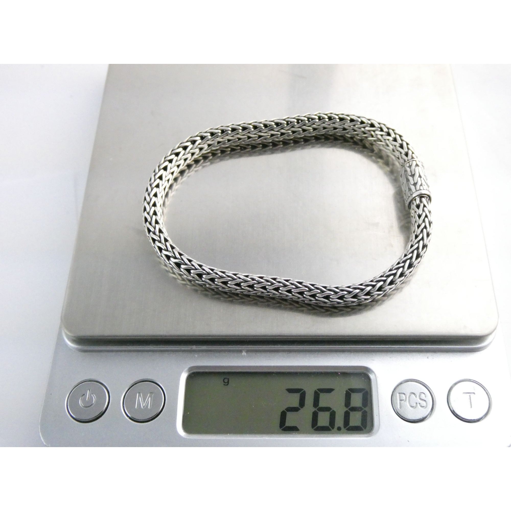 John Hardy Icon Sterling Silver Bracelet Woven Wheat Chain 6.3mm 7.25 Inches 26g
