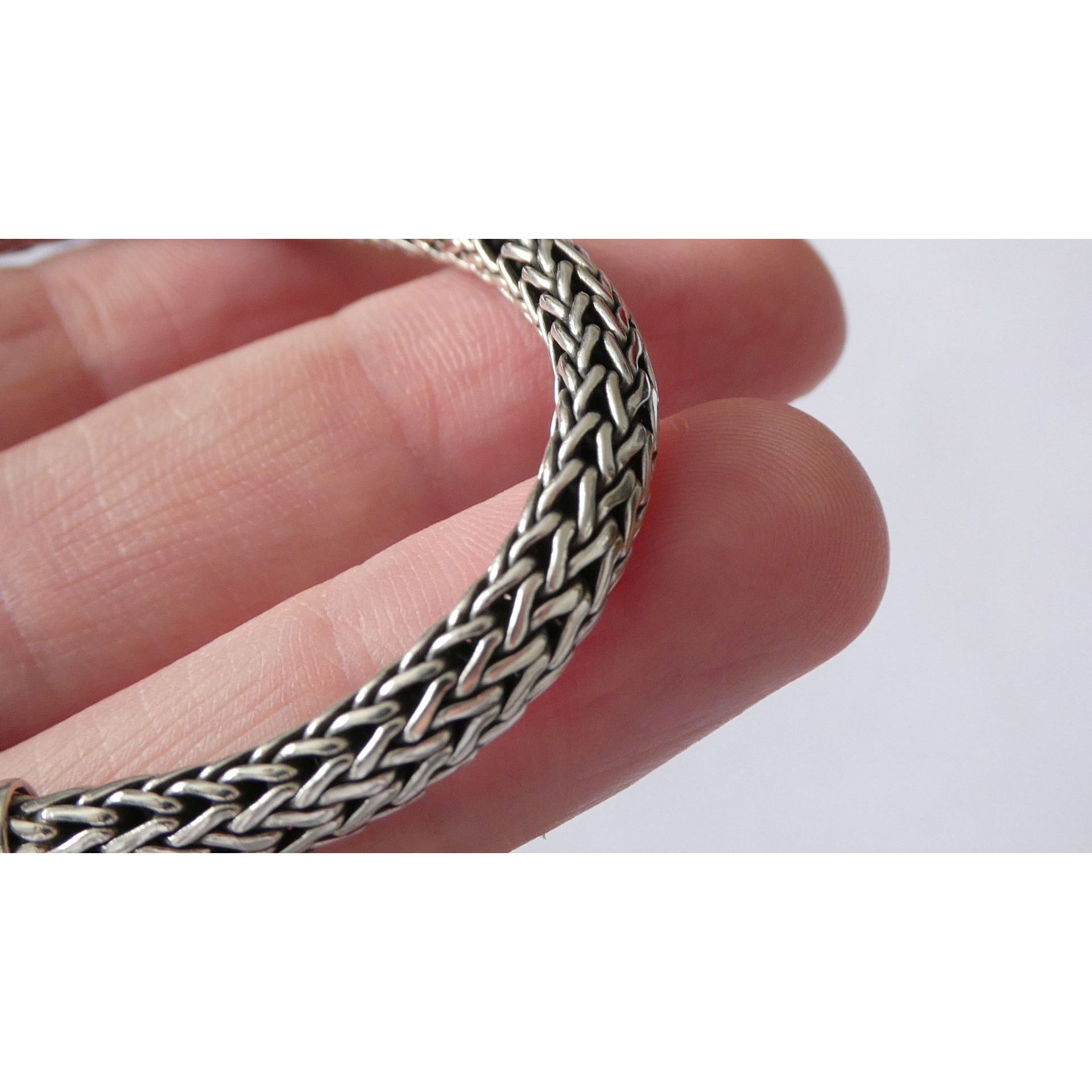 John Hardy Icon Sterling Silver Bracelet Woven Wheat Chain 6.3mm 7.25 Inches 26g