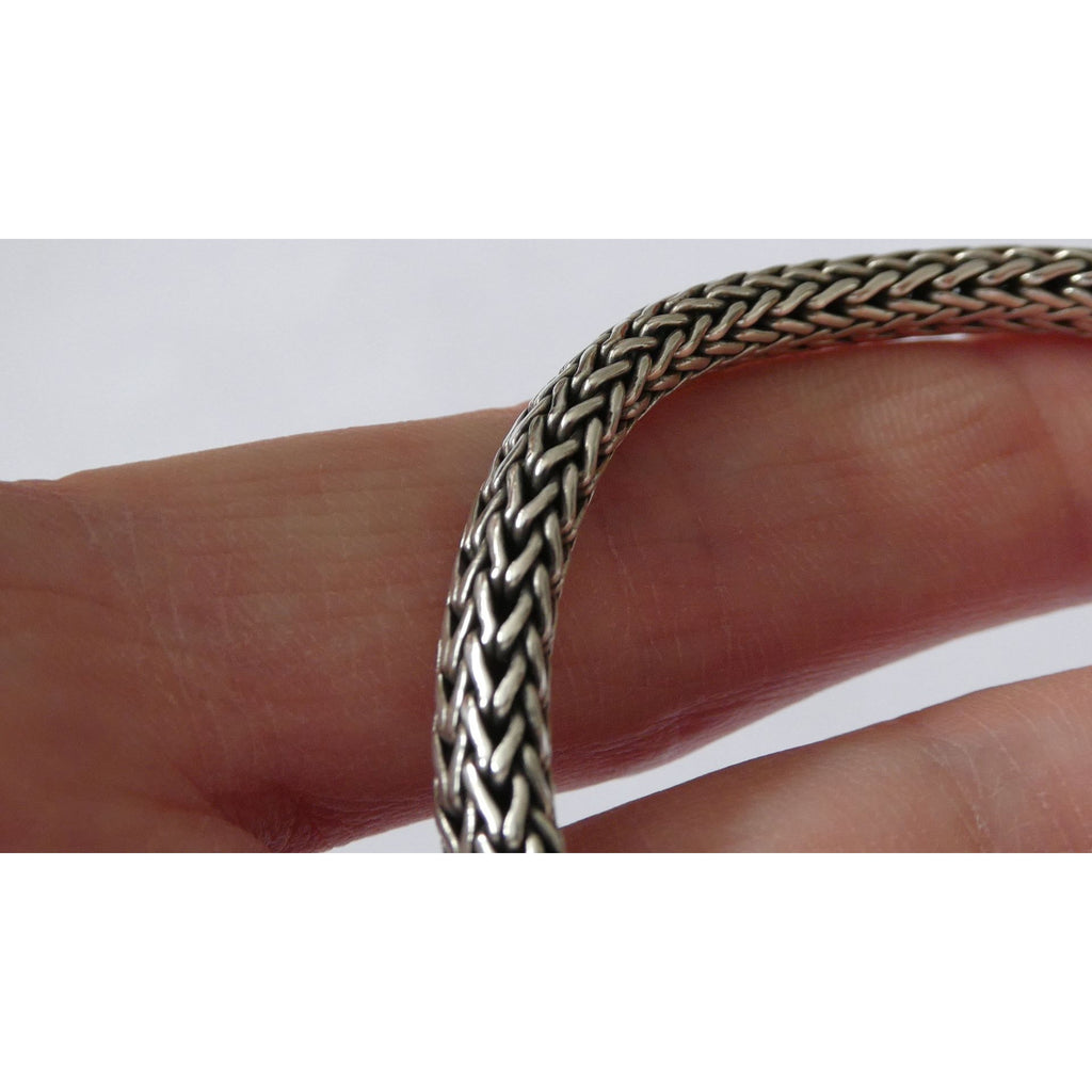 John Hardy Icon Sterling Silver Bracelet Woven Wheat Chain 6.3mm 7.25 Inches 26g