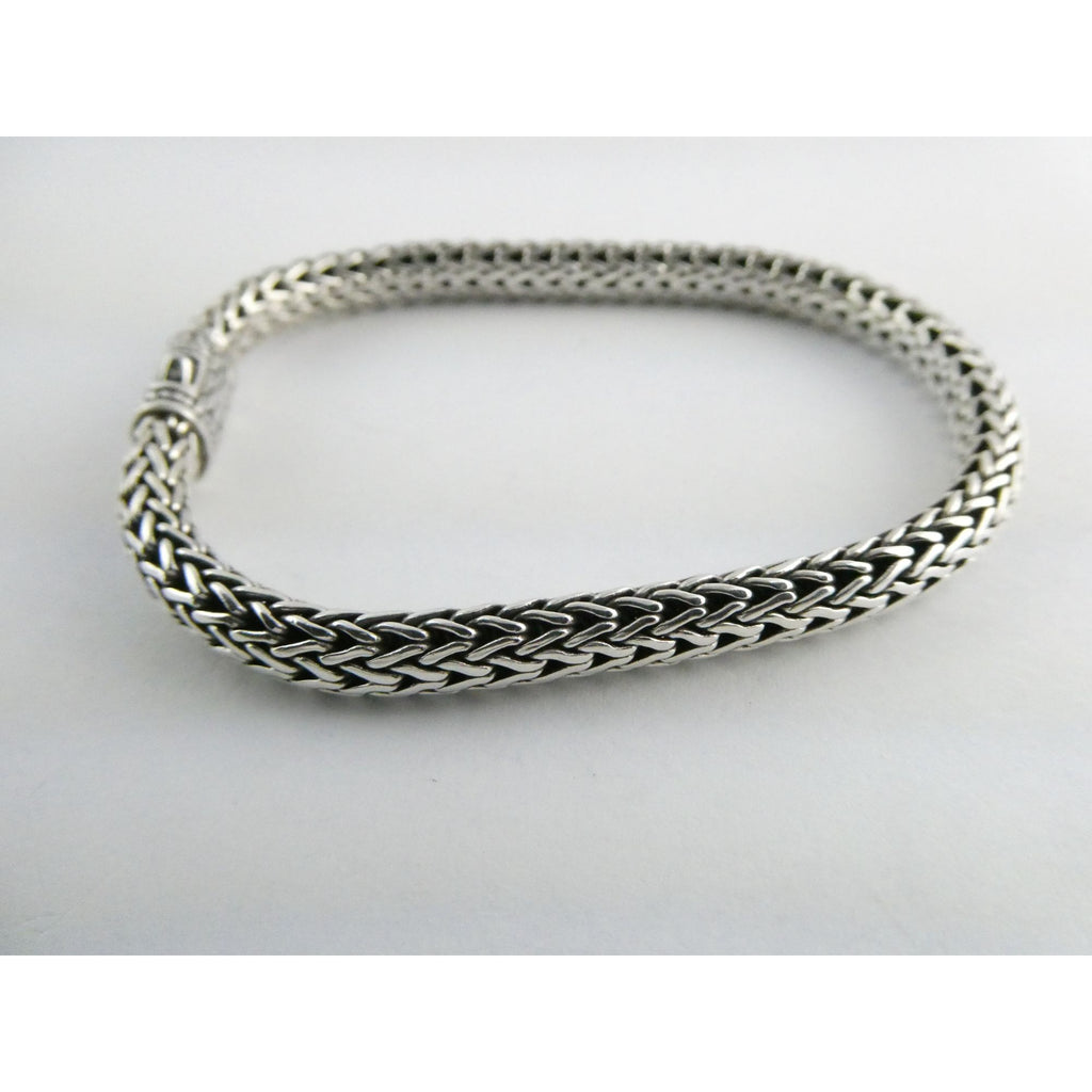 John Hardy Icon Sterling Silver Bracelet Woven Wheat Chain 6.3mm 7.25 Inches 26g
