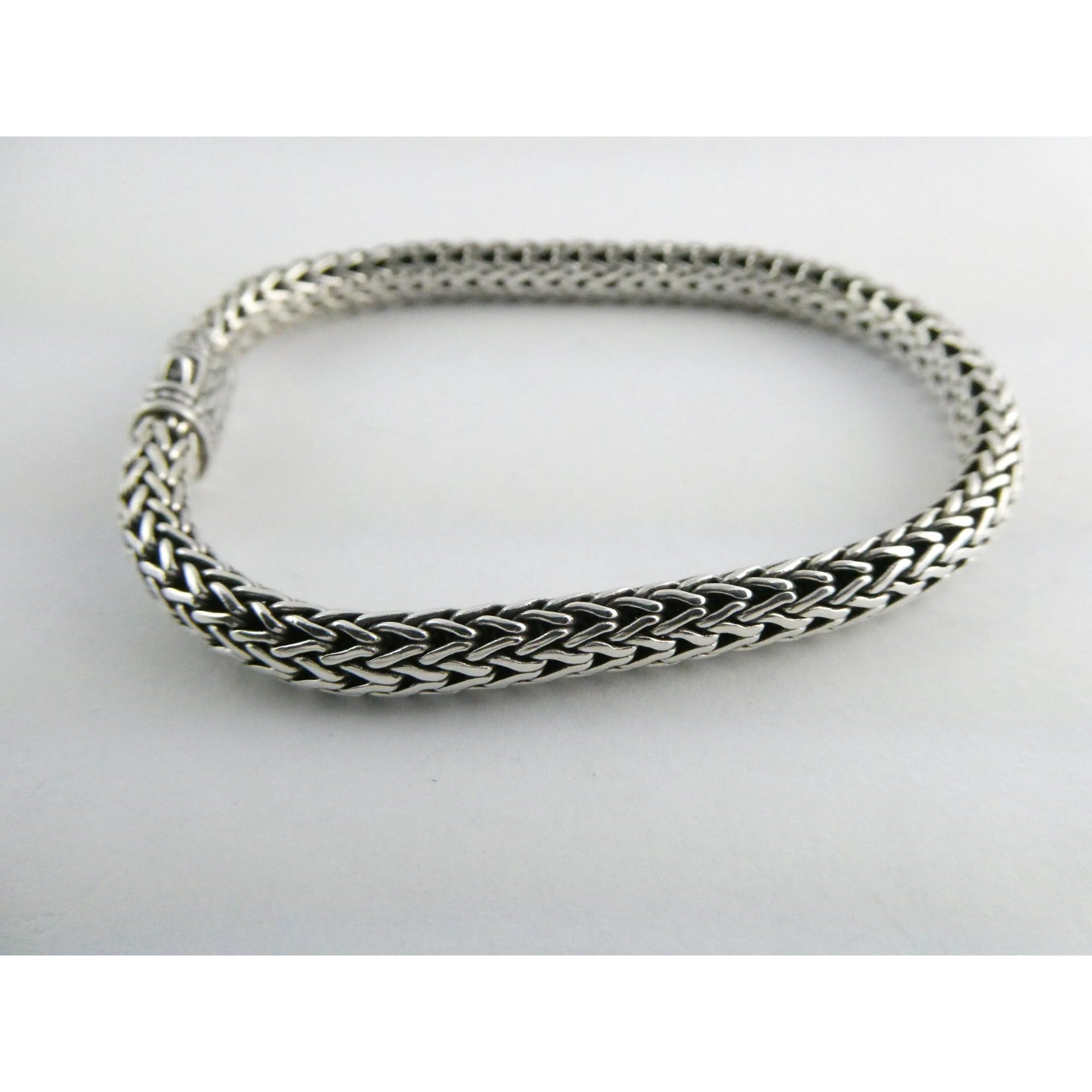John Hardy Icon Sterling Silver Bracelet Woven Wheat Chain 6.3mm 7.25 Inches 26g