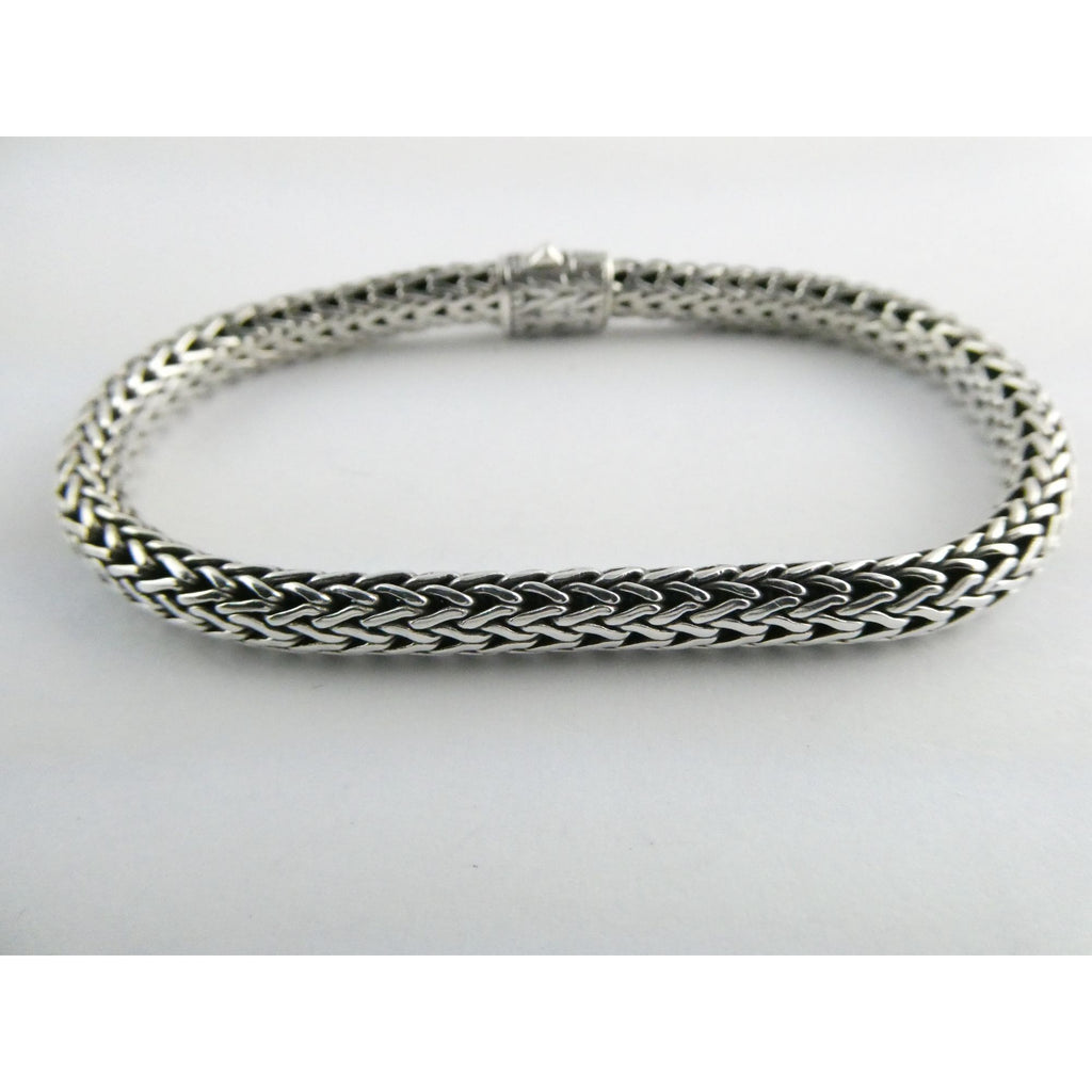 John Hardy Icon Sterling Silver Bracelet Woven Wheat Chain 6.3mm 7.25 Inches 26g