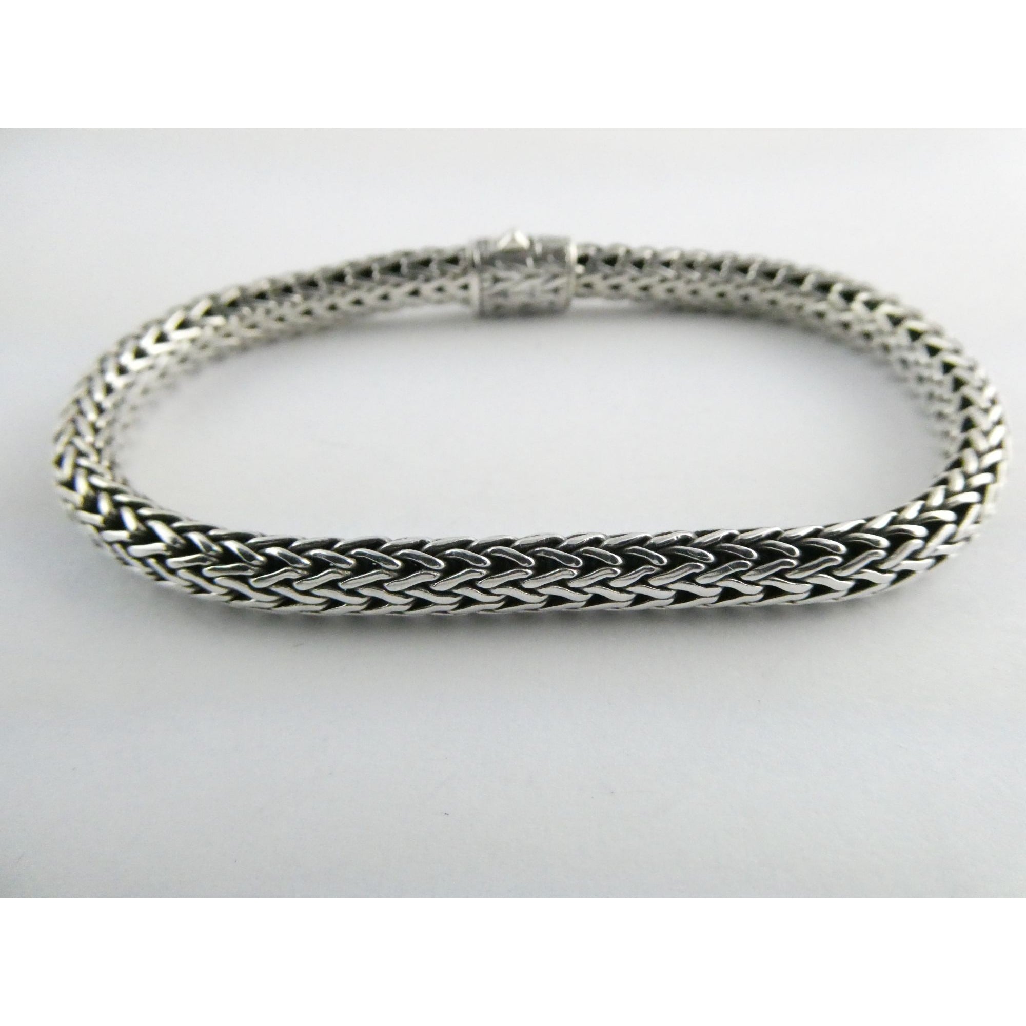 John Hardy Icon Sterling Silver Bracelet Woven Wheat Chain 6.3mm 7.25 Inches 26g