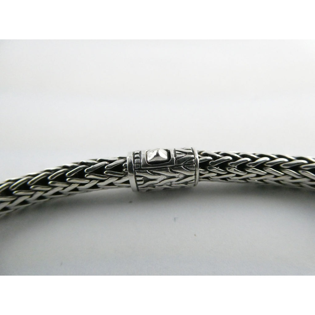 John Hardy Icon Sterling Silver Bracelet Woven Wheat Chain 6.3mm 7.25 Inches 26g