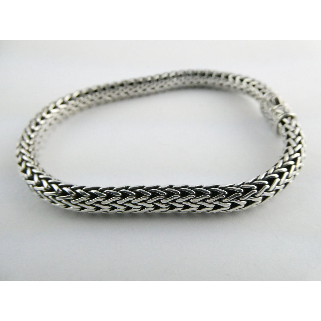 John Hardy Icon Sterling Silver Bracelet Woven Wheat Chain 6.3mm 7.25 Inches 26g