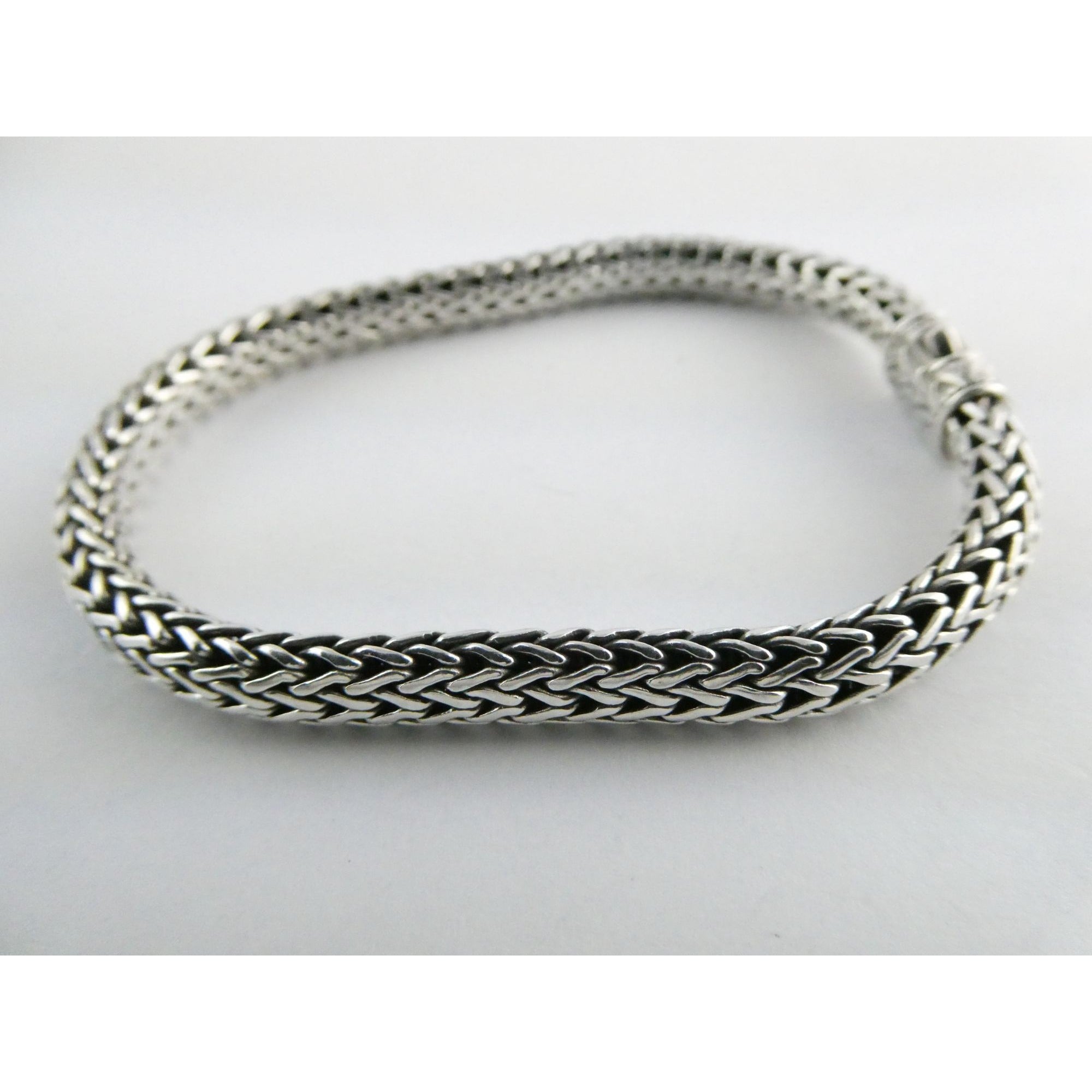 John Hardy Icon Sterling Silver Bracelet Woven Wheat Chain 6.3mm 7.25 Inches 26g