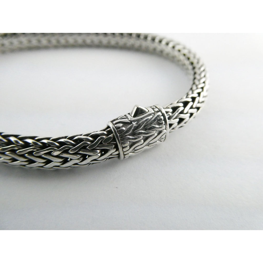 John Hardy Icon Sterling Silver Bracelet Woven Wheat Chain 6.3mm 7.25 Inches 26g