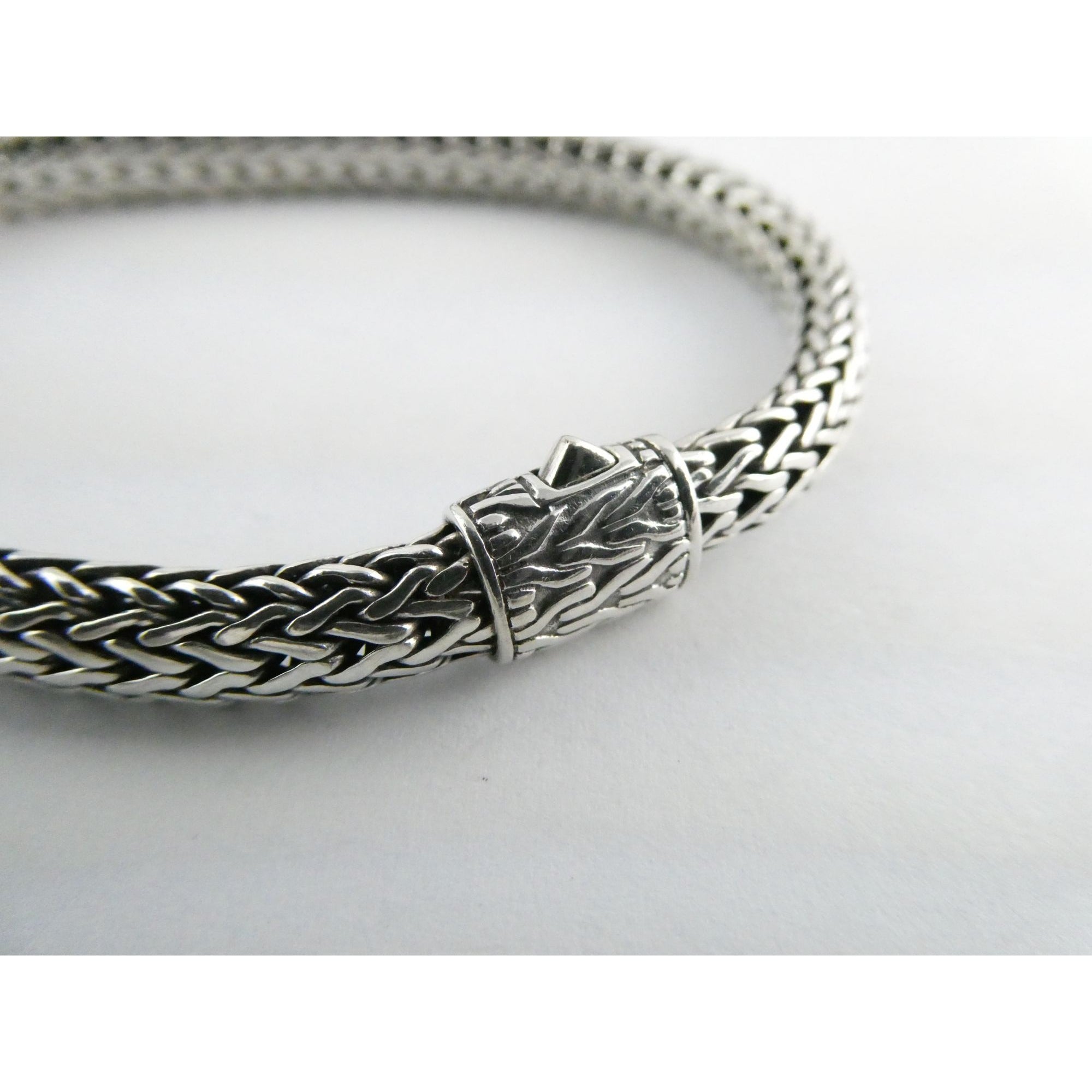 John Hardy Icon Sterling Silver Bracelet Woven Wheat Chain 6.3mm 7.25 Inches 26g