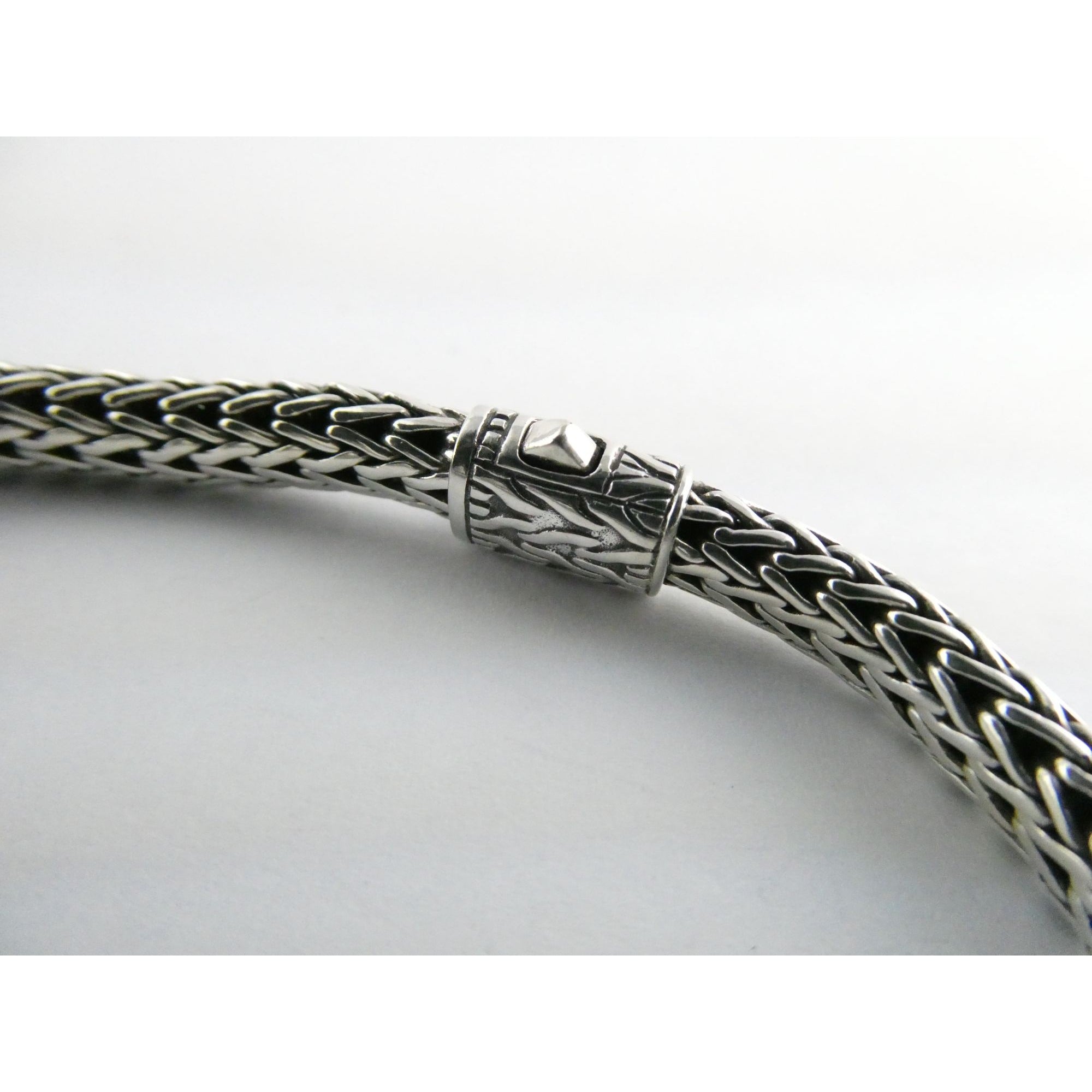 John Hardy Icon Sterling Silver Bracelet Woven Wheat Chain 6.3mm 7.25 Inches 26g