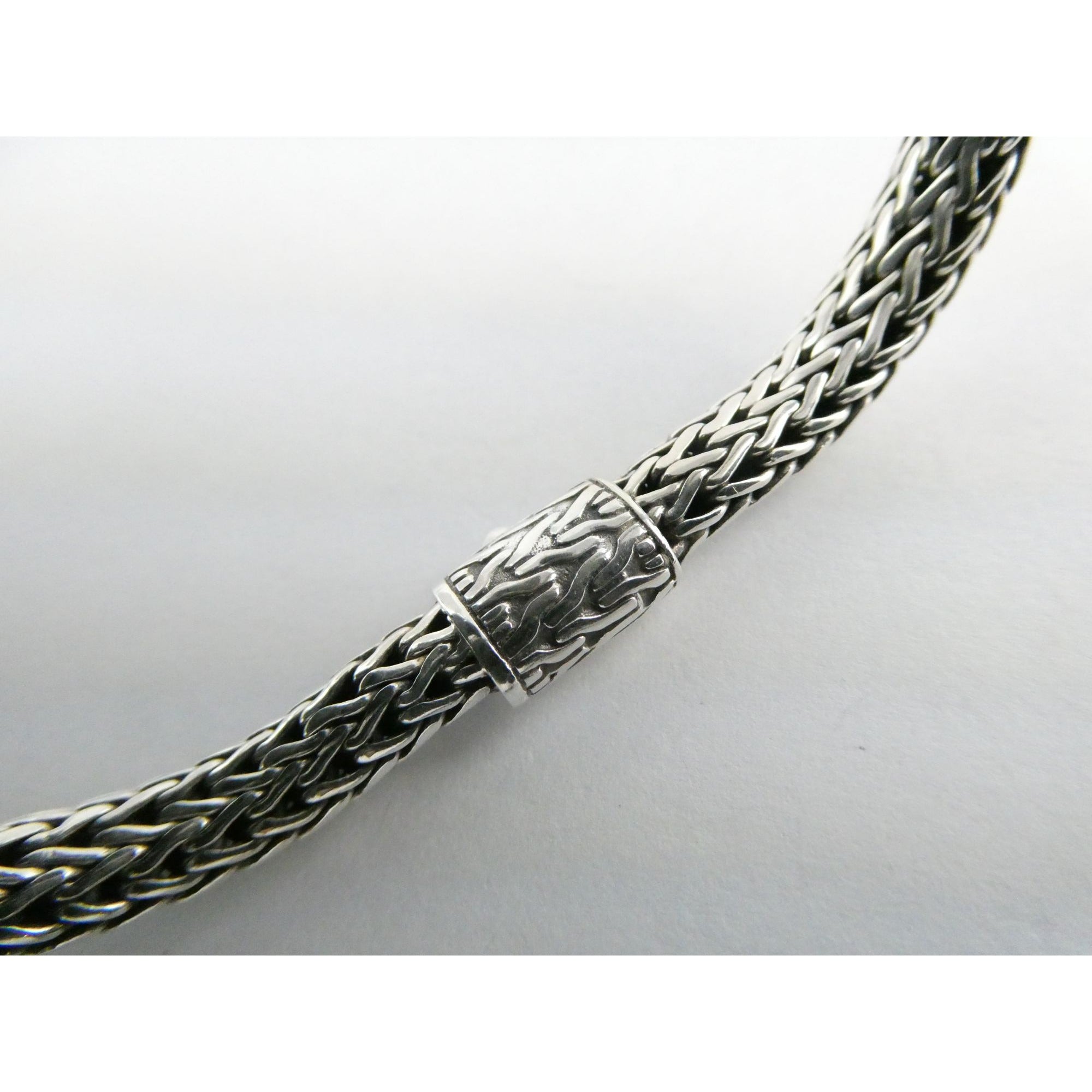 John Hardy Icon Sterling Silver Bracelet Woven Wheat Chain 6.3mm 7.25 Inches 26g