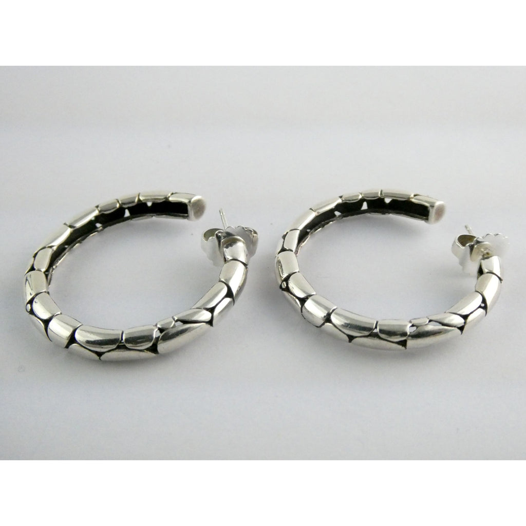 John Hardy Kali Sterling Silver Pebbled Design Hoop Earrings 925 39mm 15.9g