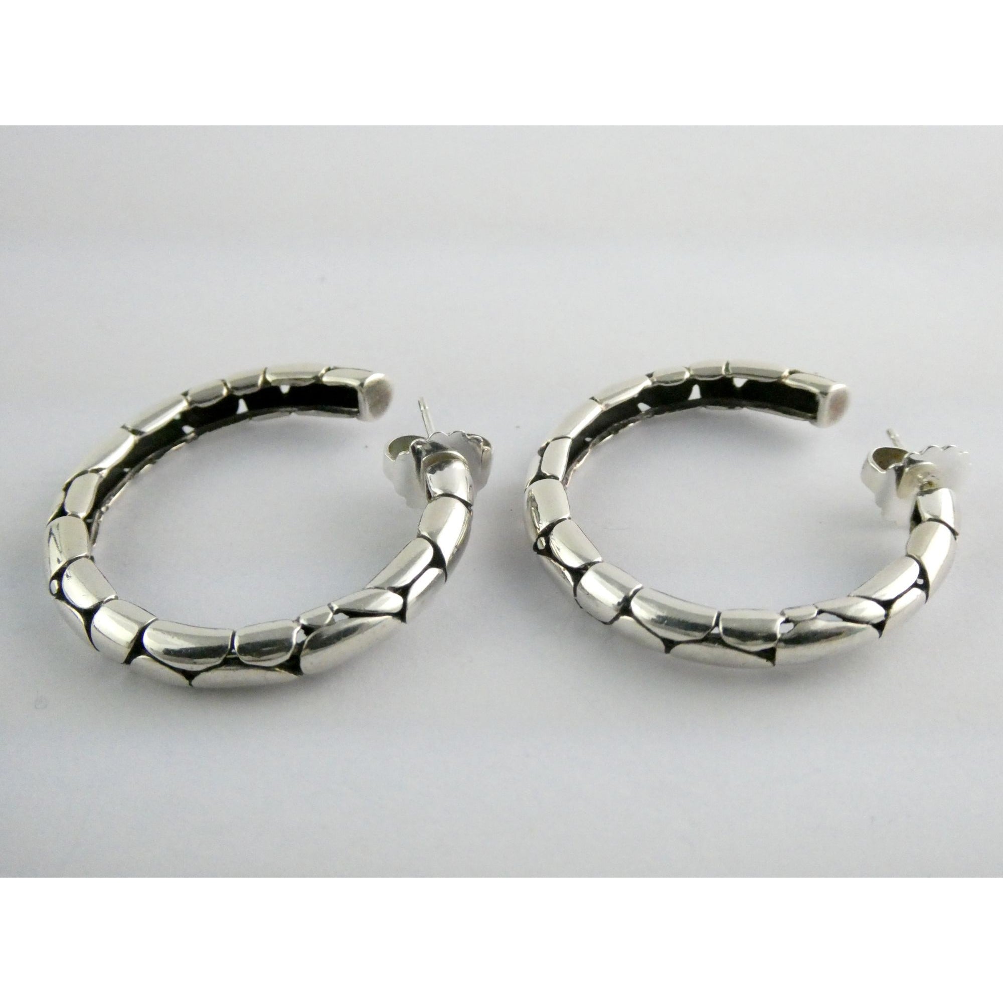 John Hardy Kali Sterling Silver Pebbled Design Hoop Earrings 925 39mm 15.9g