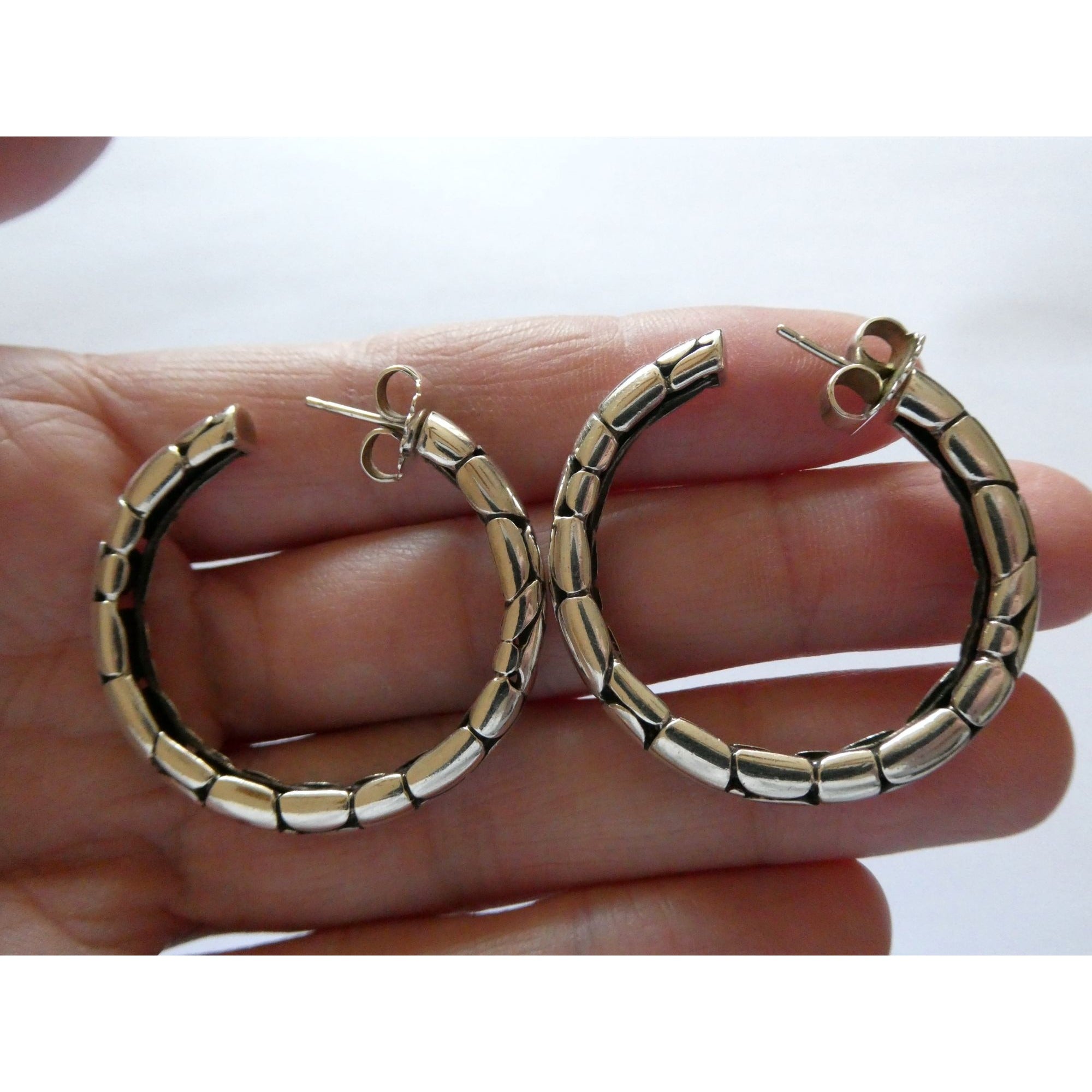 John Hardy Kali Sterling Silver Pebbled Design Hoop Earrings 925 39mm 15.9g