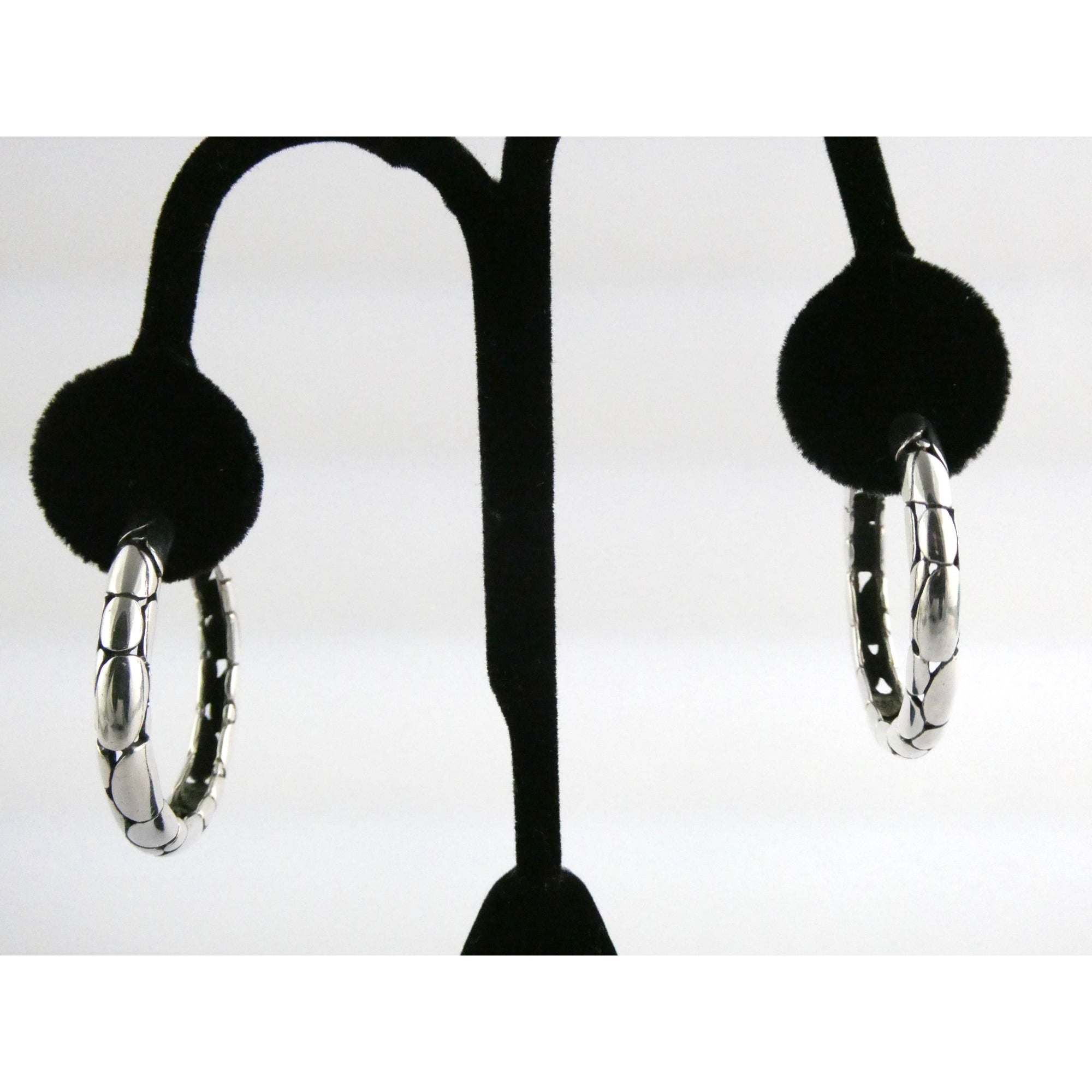 John Hardy Kali Sterling Silver Pebbled Design Hoop Earrings 925 39mm 15.9g