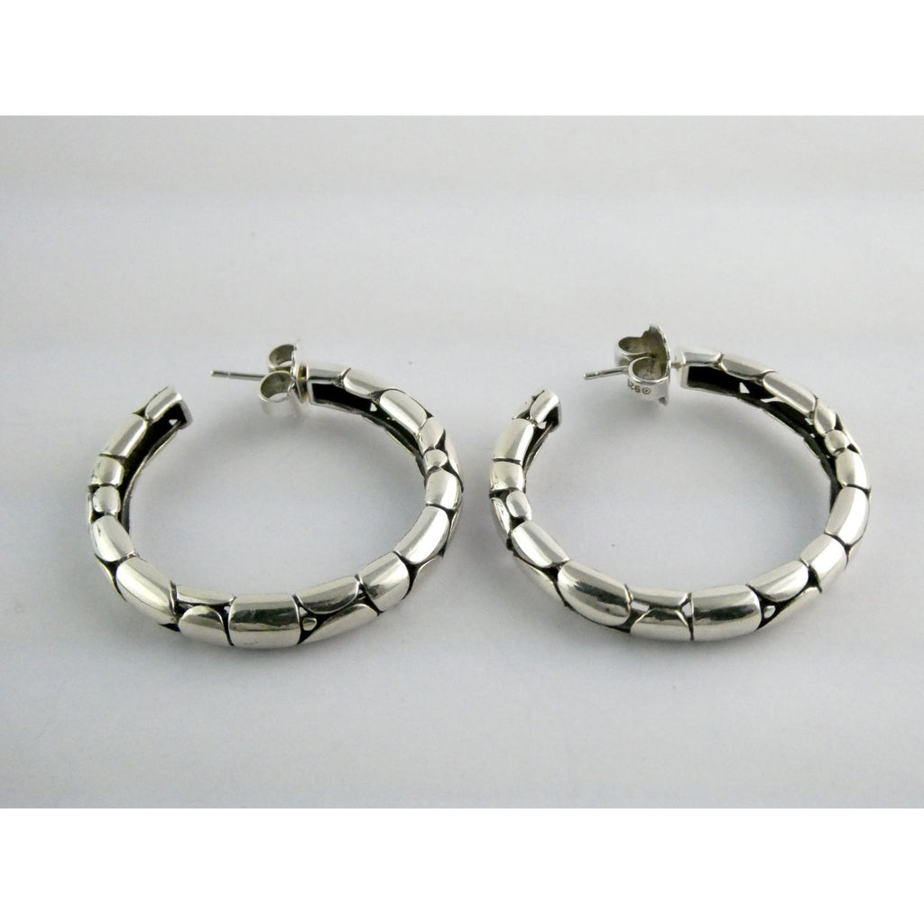 John Hardy Kali Sterling Silver Pebbled Design Hoop Earrings 925 39mm 15.9g