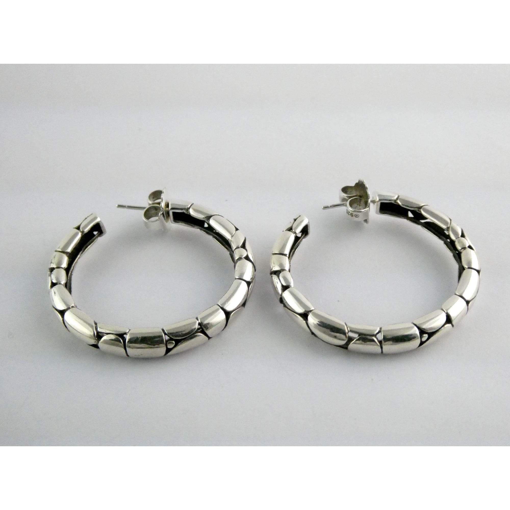 John Hardy Kali Sterling Silver Pebbled Design Hoop Earrings 925 39mm 15.9g