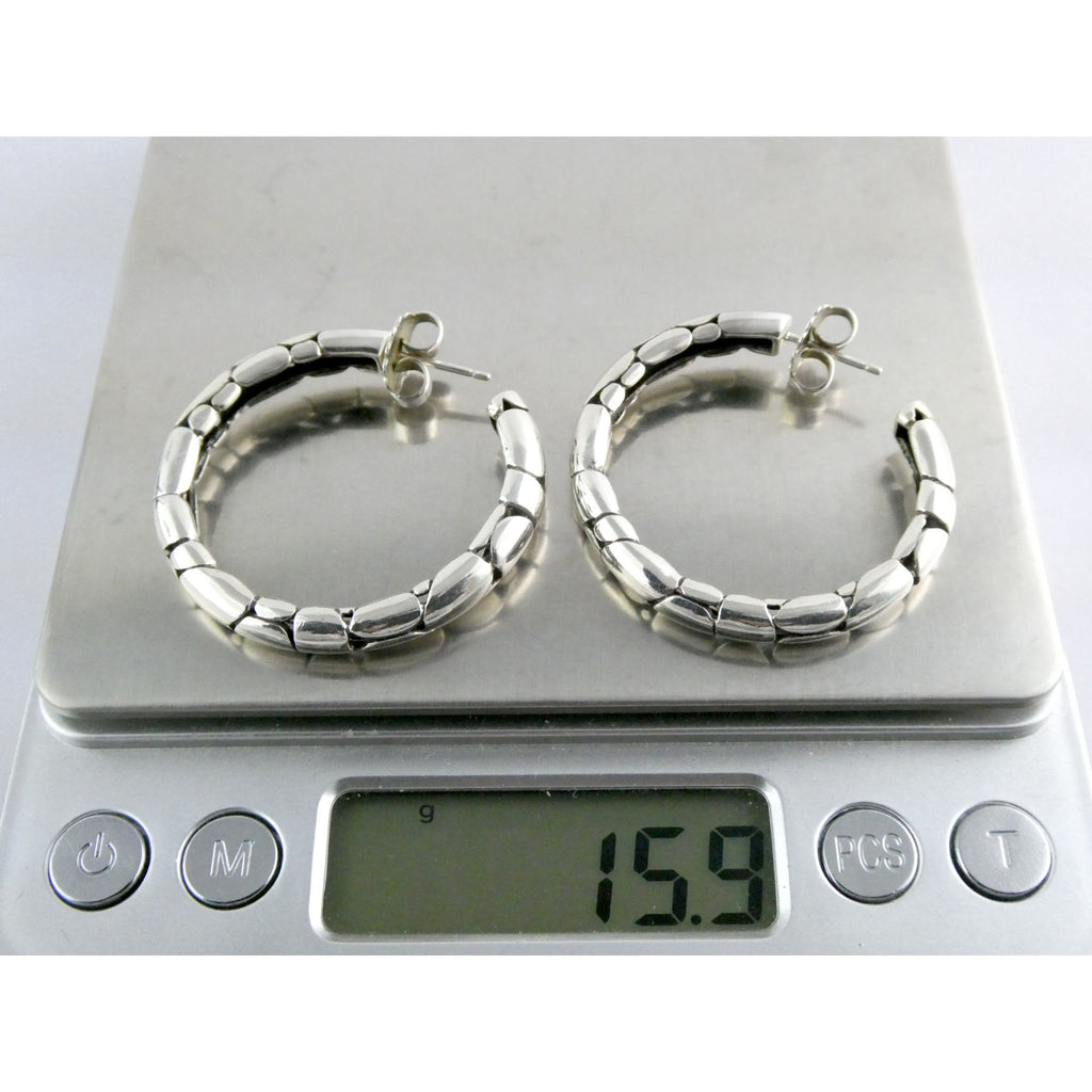 John Hardy Kali Sterling Silver Pebbled Design Hoop Earrings 925 39mm 15.9g