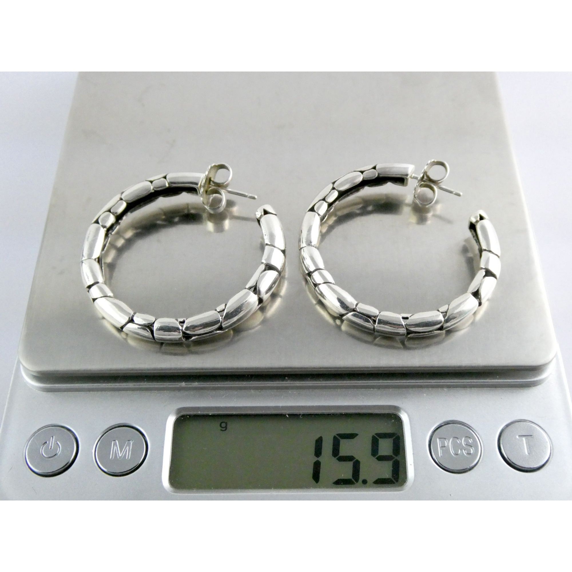 John Hardy Kali Sterling Silver Pebbled Design Hoop Earrings 925 39mm 15.9g