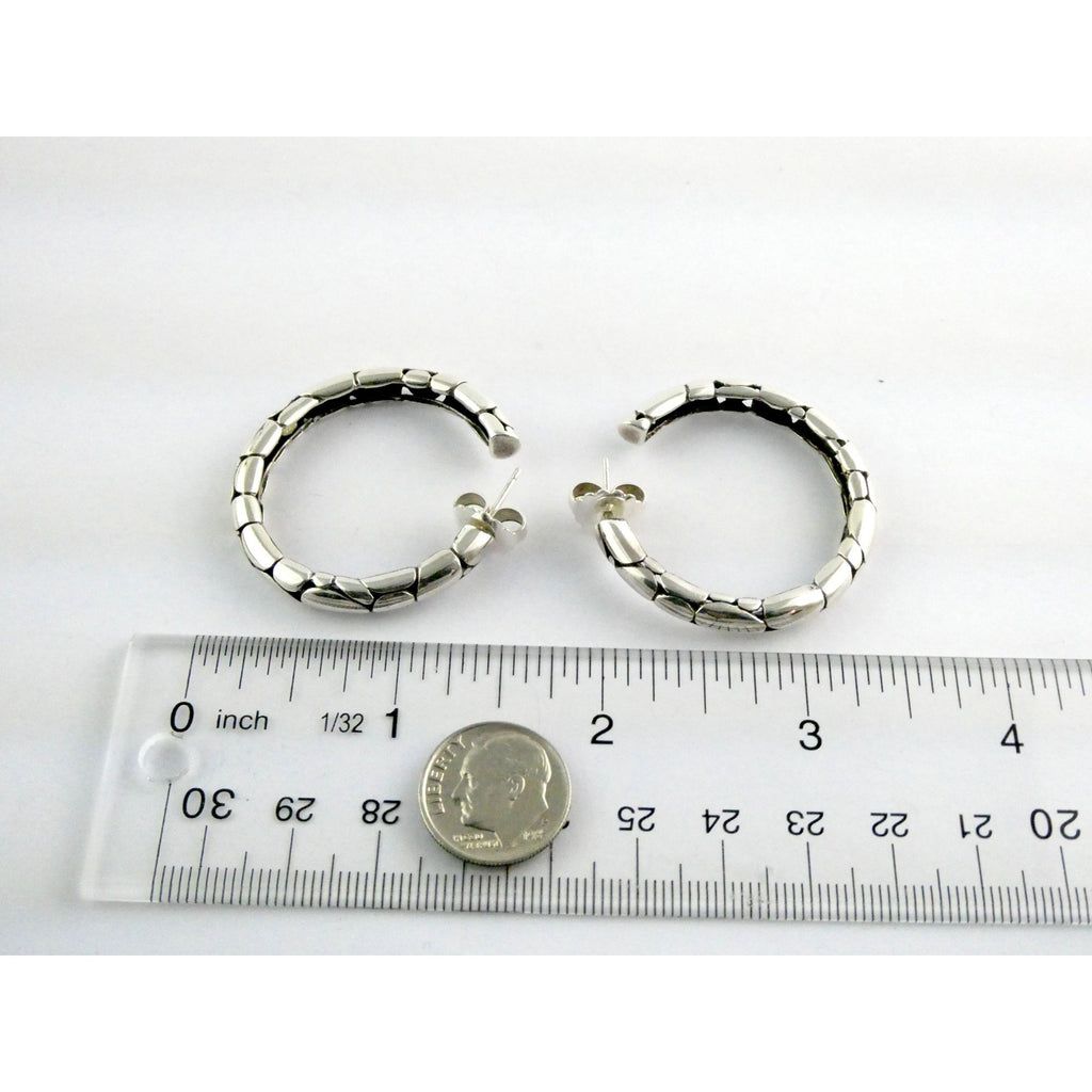 John Hardy Kali Sterling Silver Pebbled Design Hoop Earrings 925 39mm 15.9g