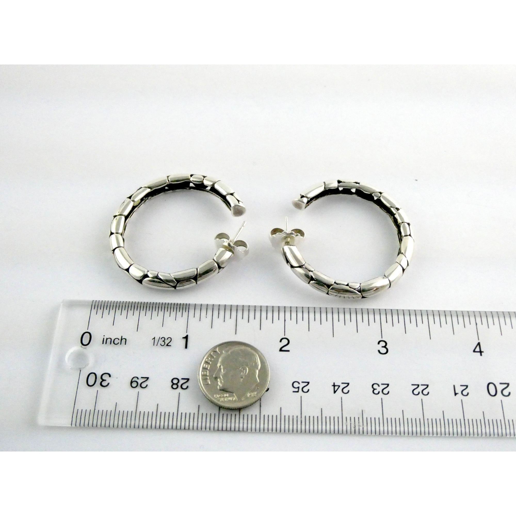 John Hardy Kali Sterling Silver Pebbled Design Hoop Earrings 925 39mm 15.9g