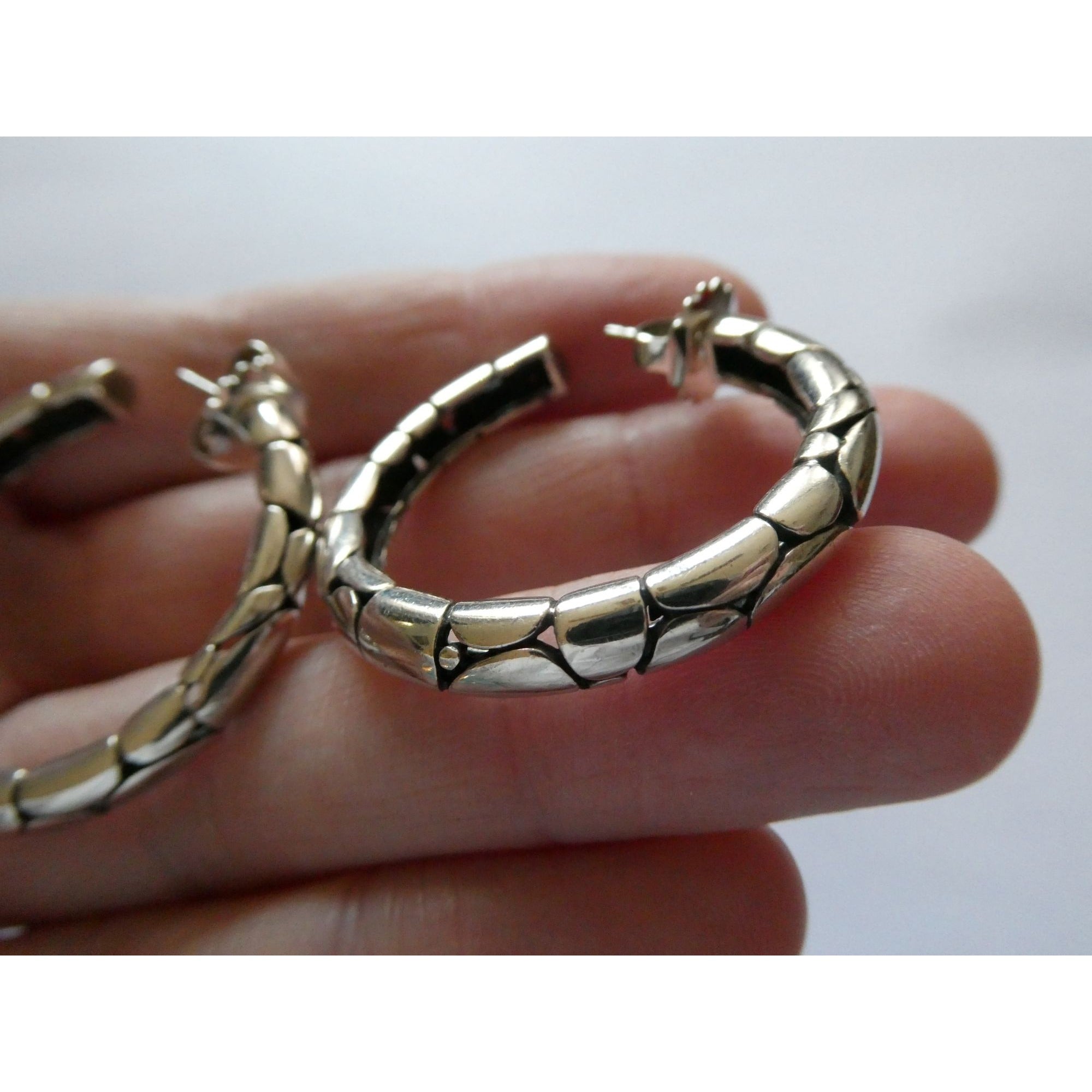 John Hardy Kali Sterling Silver Pebbled Design Hoop Earrings 925 39mm 15.9g