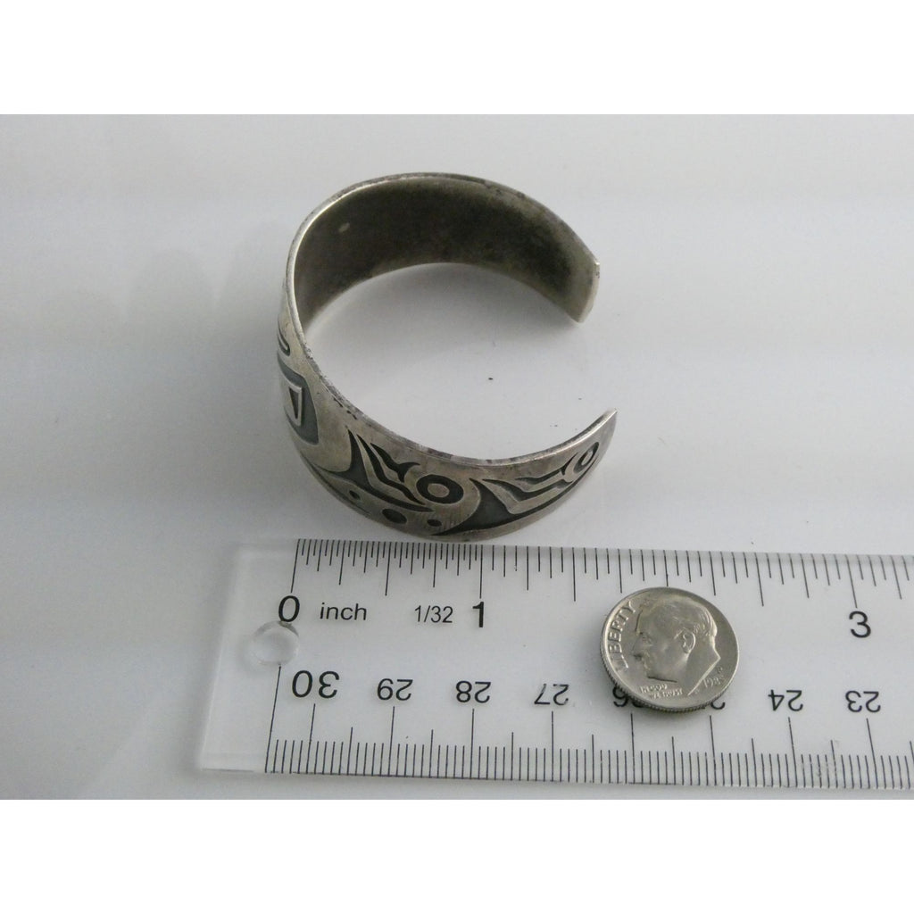 Pacific Northwest Native D Dennis MAG Metal Arts Sterling Silver Cuff Bracelet