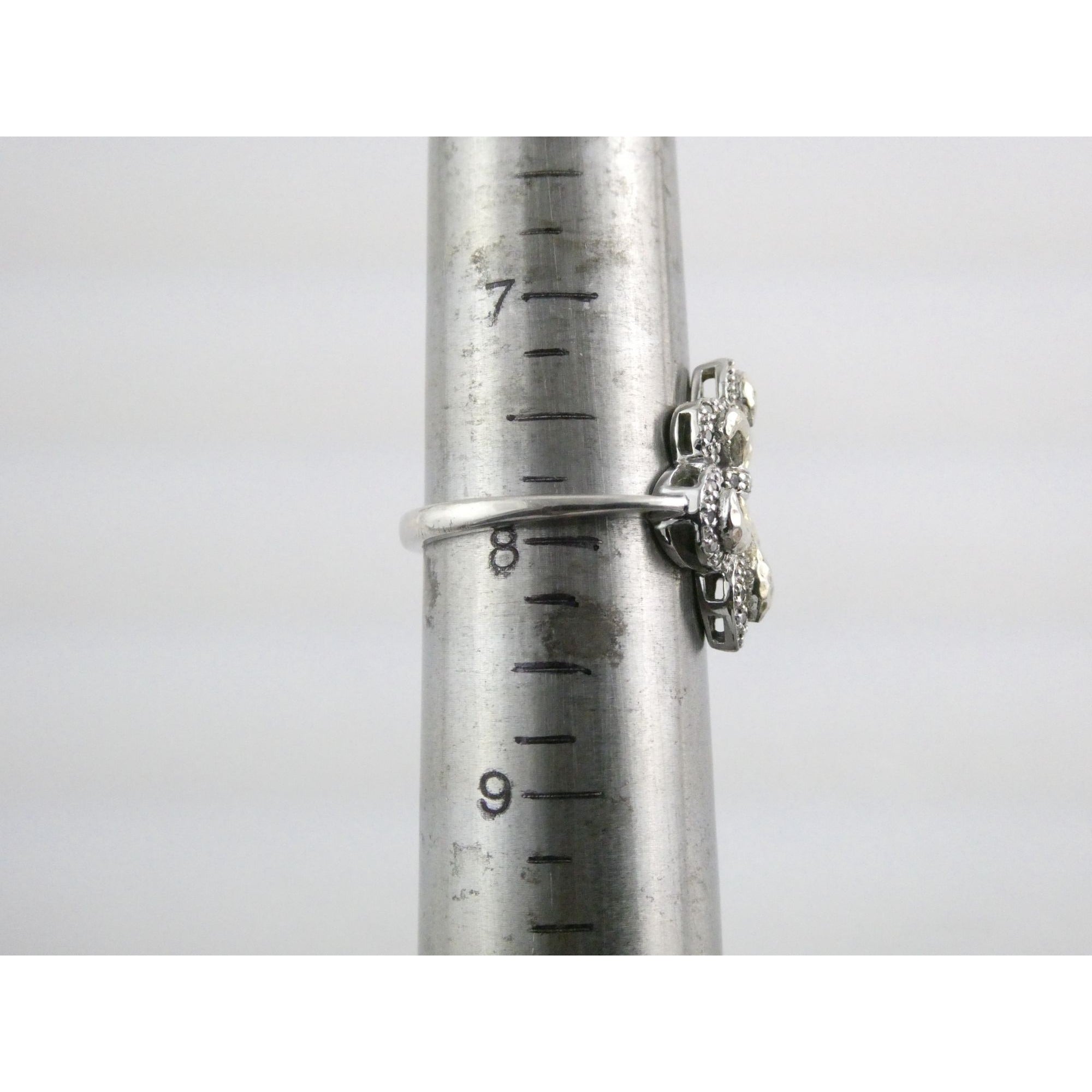 EA Designer Sterling Silver Natural Diamond Accent Fleur De Lis Ring Size 7.75