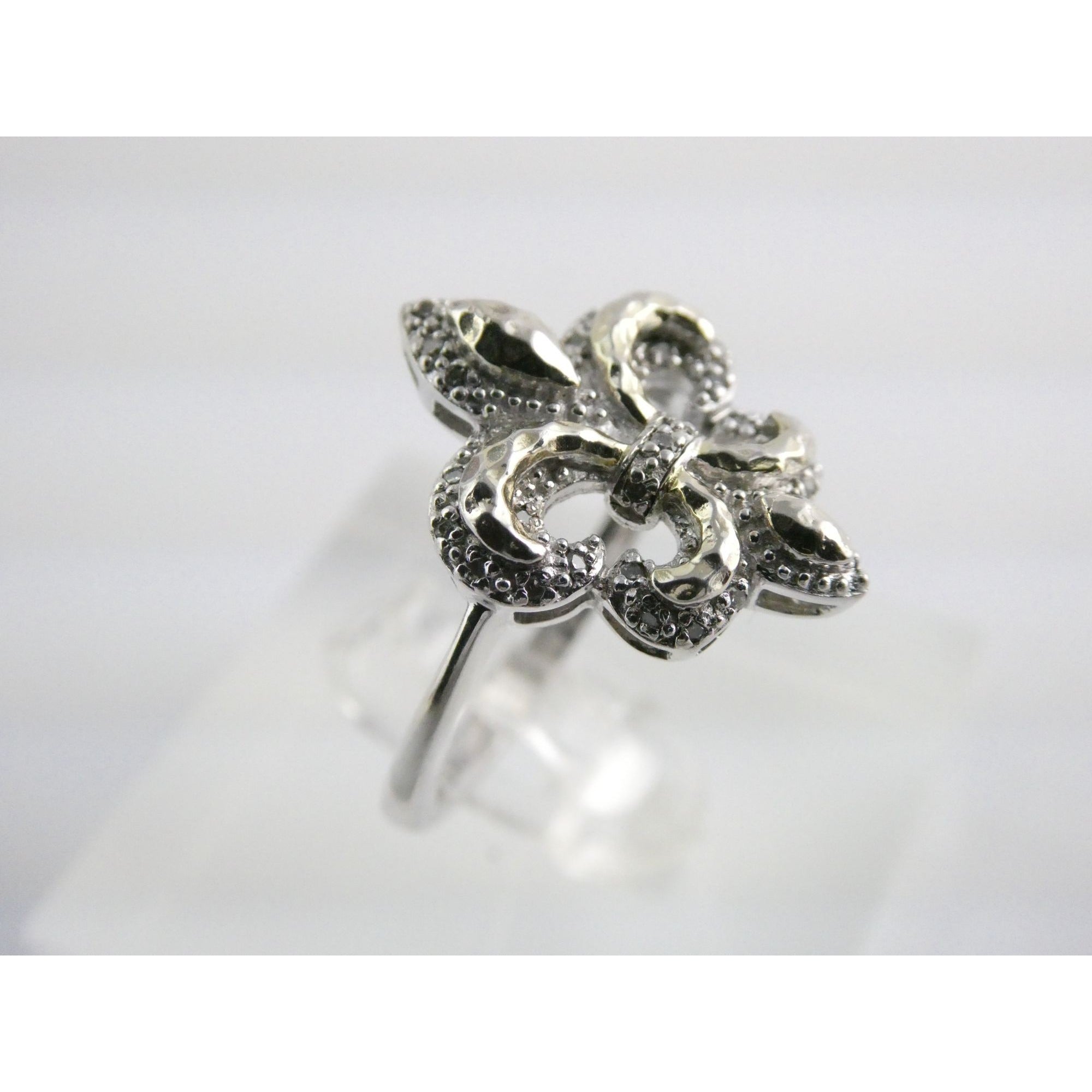 EA Designer Sterling Silver Natural Diamond Accent Fleur De Lis Ring Size 7.75