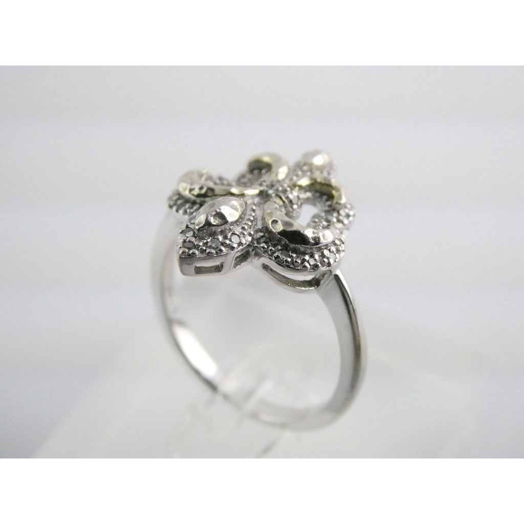 EA Designer Sterling Silver Natural Diamond Accent Fleur De Lis Ring Size 7.75