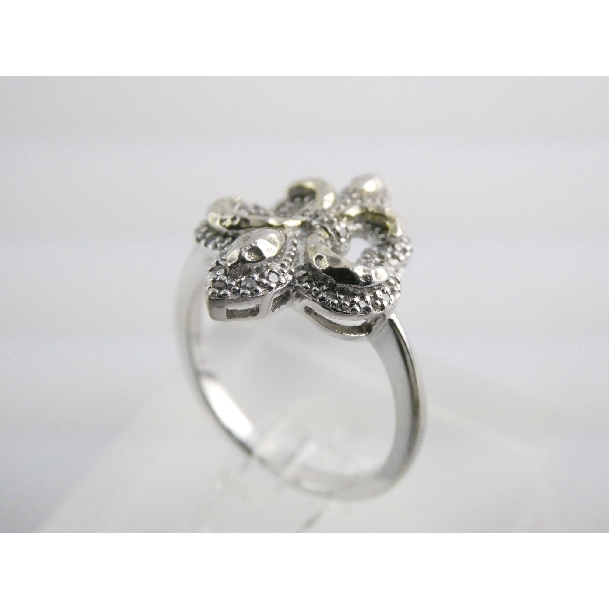 EA Designer Sterling Silver Natural Diamond Accent Fleur De Lis Ring Size 7.75