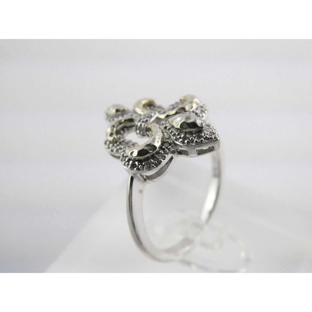 EA Designer Sterling Silver Natural Diamond Accent Fleur De Lis Ring Size 7.75