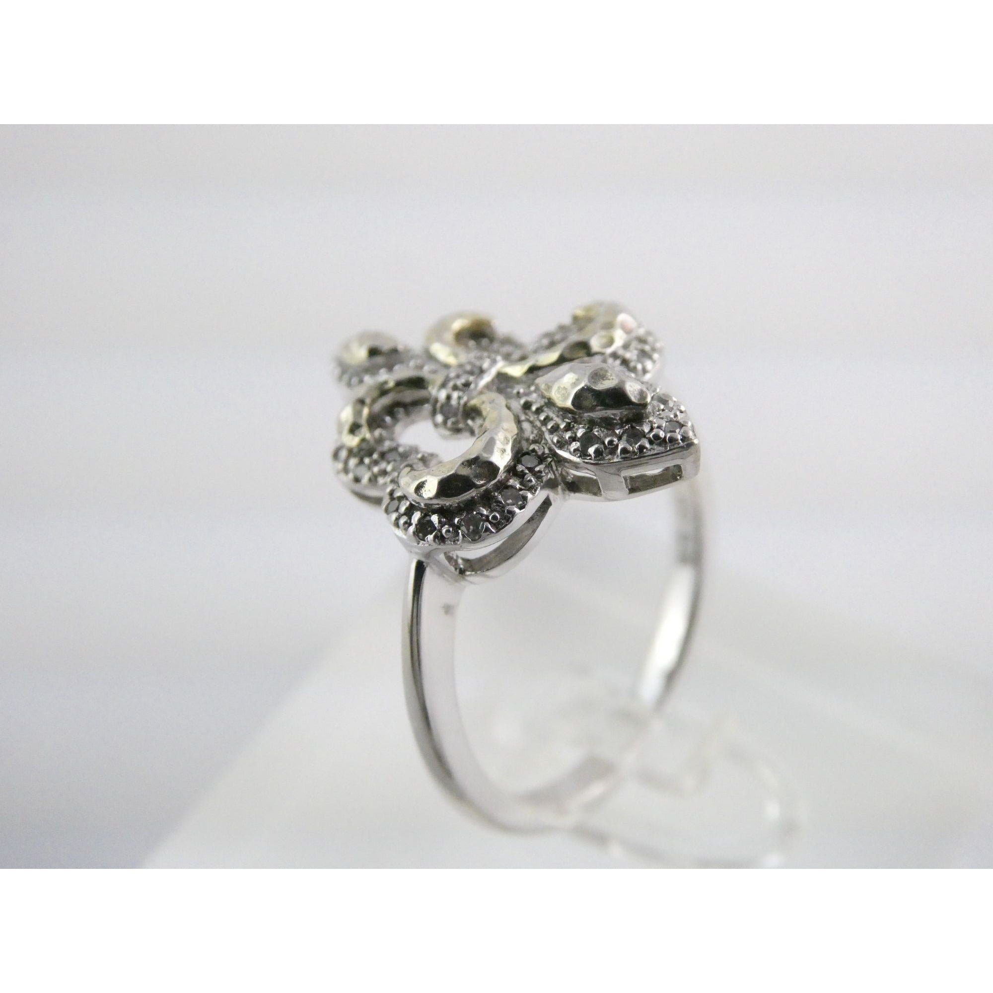 EA Designer Sterling Silver Natural Diamond Accent Fleur De Lis Ring Size 7.75