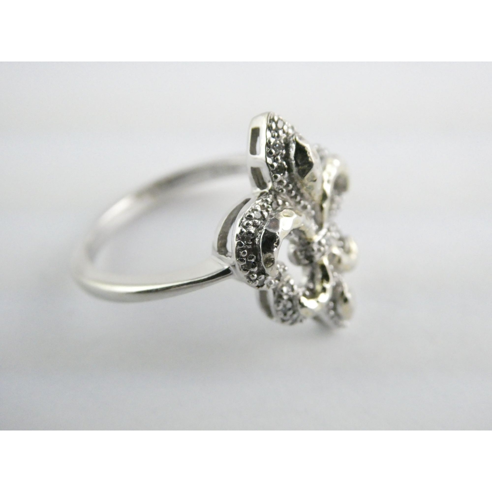EA Designer Sterling Silver Natural Diamond Accent Fleur De Lis Ring Size 7.75