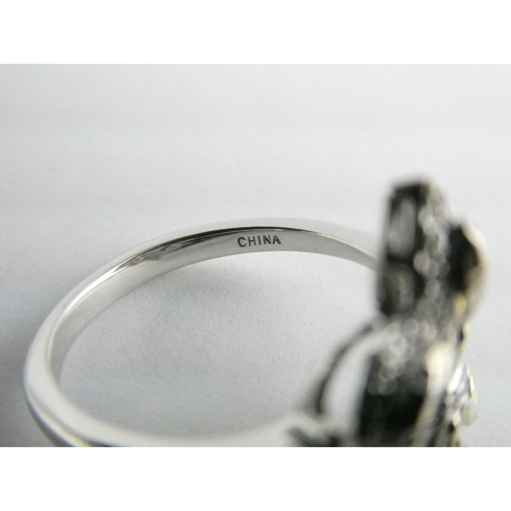EA Designer Sterling Silver Natural Diamond Accent Fleur De Lis Ring Size 7.75