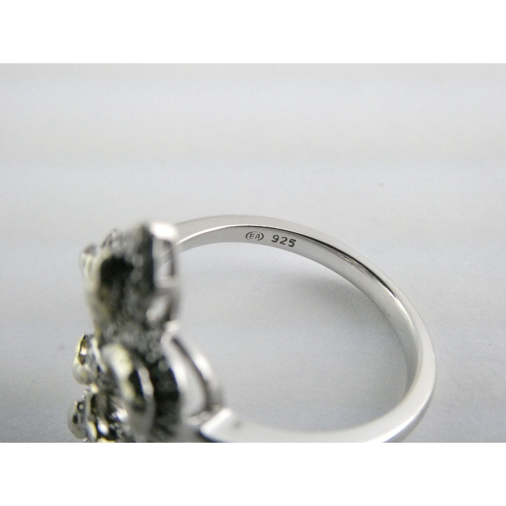 EA Designer Sterling Silver Natural Diamond Accent Fleur De Lis Ring Size 7.75