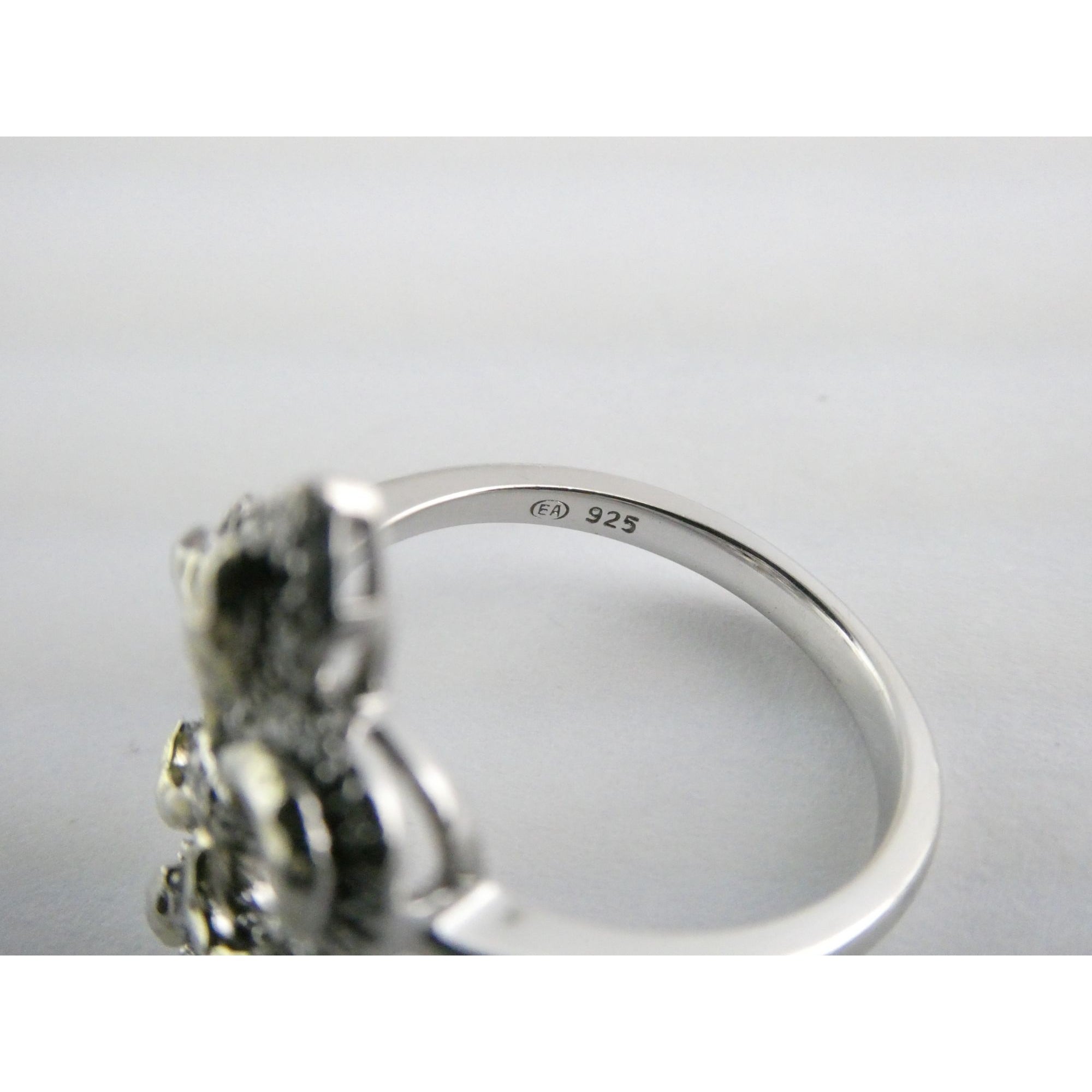 EA Designer Sterling Silver Natural Diamond Accent Fleur De Lis Ring Size 7.75