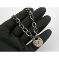 Antique Sterling Silver Lock Clasp Hand Textured Link Chain Bracelet 7.5 Inches