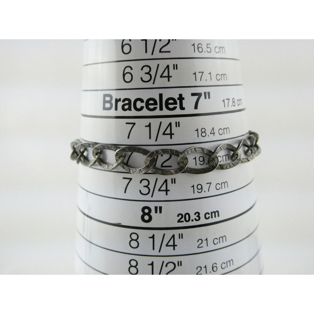 Antique Sterling Silver Lock Clasp Hand Textured Link Chain Bracelet 7.5 Inches