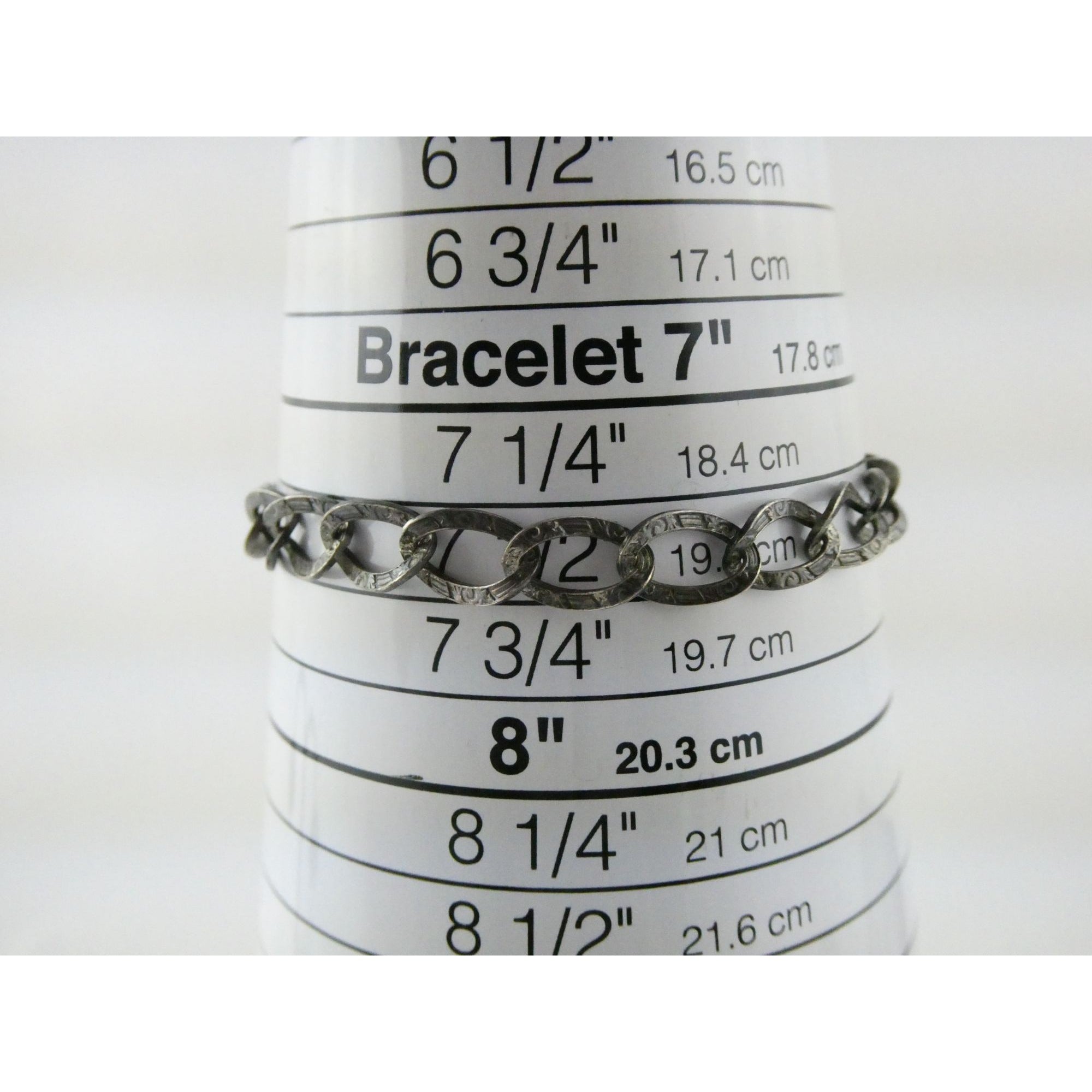 Antique Sterling Silver Lock Clasp Hand Textured Link Chain Bracelet 7.5 Inches