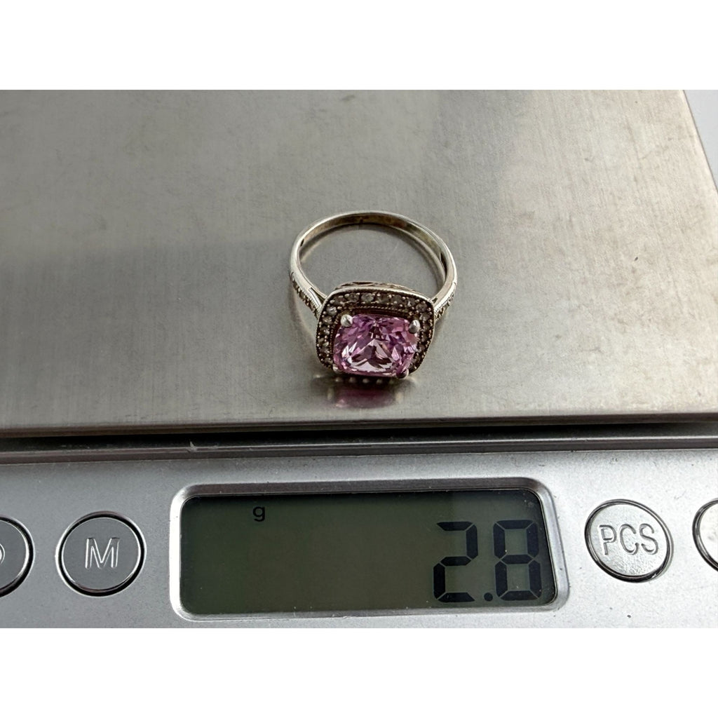 Gilt Sterling Silver Pink Sapphire and White Topaz Halo Ring 925 Size 7.25 2.8g