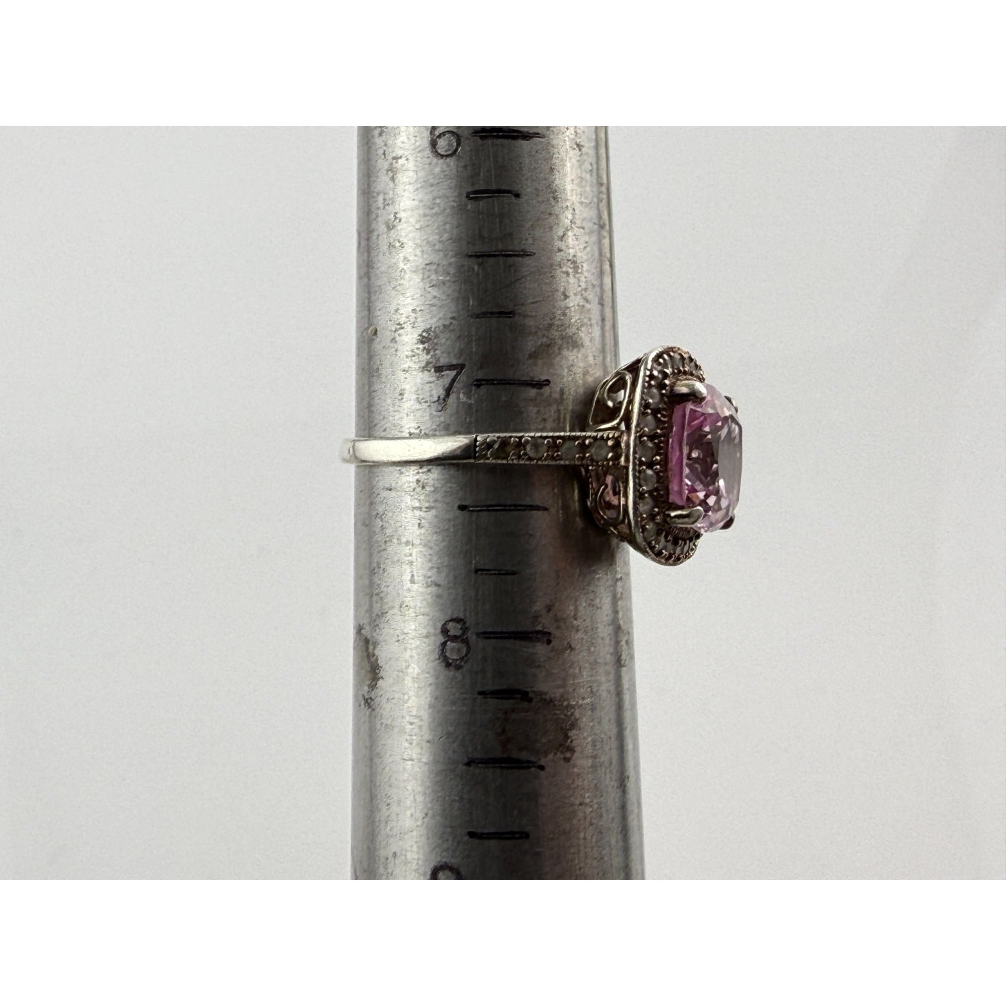 Gilt Sterling Silver Pink Sapphire and White Topaz Halo Ring 925 Size 7.25 2.8g