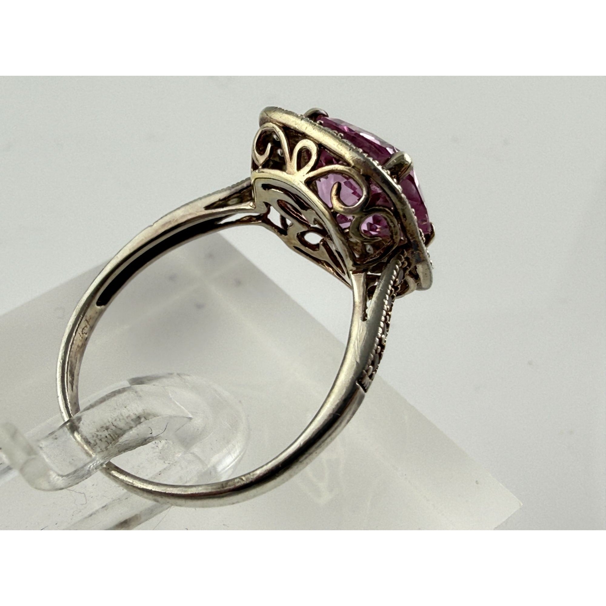 Gilt Sterling Silver Pink Sapphire and White Topaz Halo Ring 925 Size 7.25 2.8g