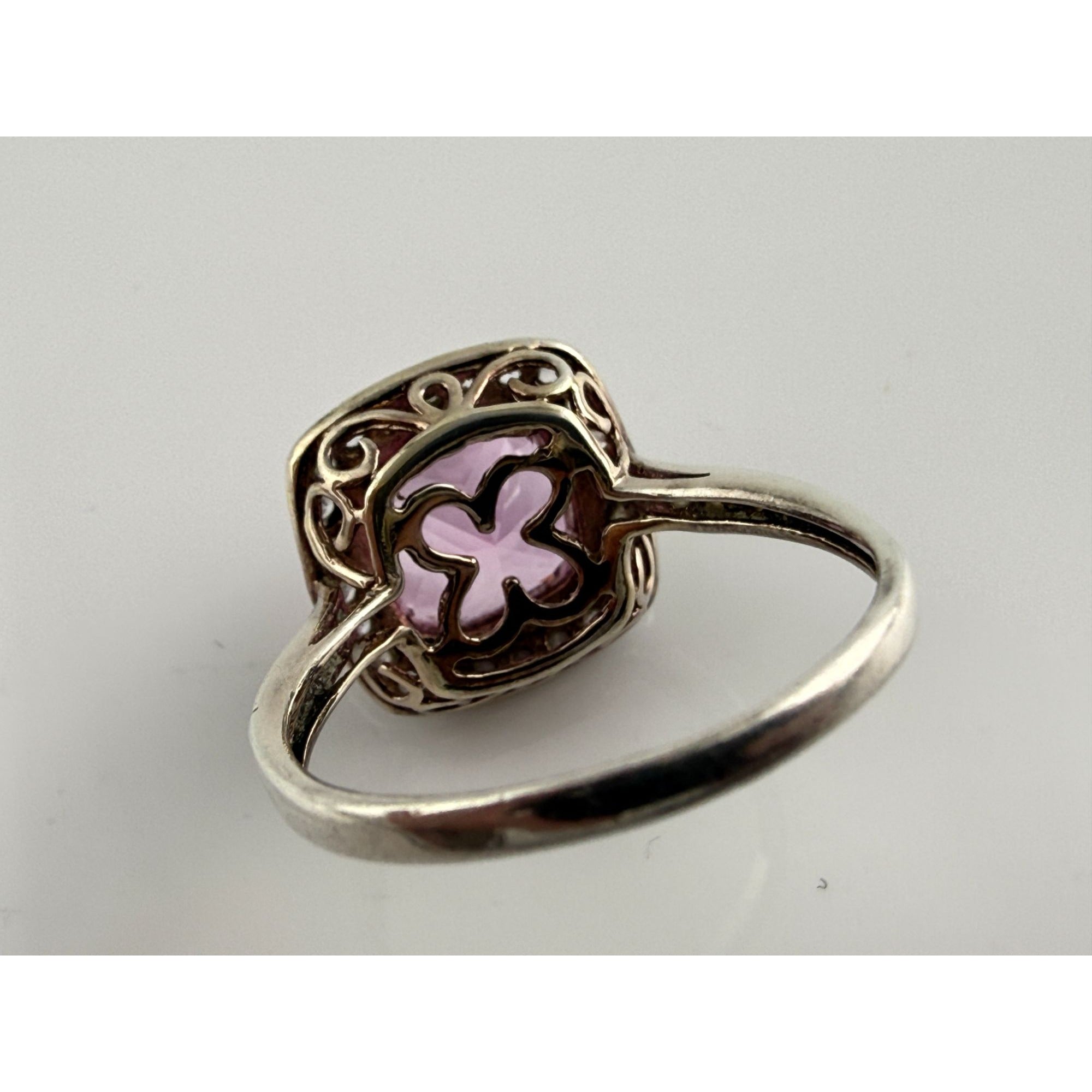 Gilt Sterling Silver Pink Sapphire and White Topaz Halo Ring 925 Size 7.25 2.8g